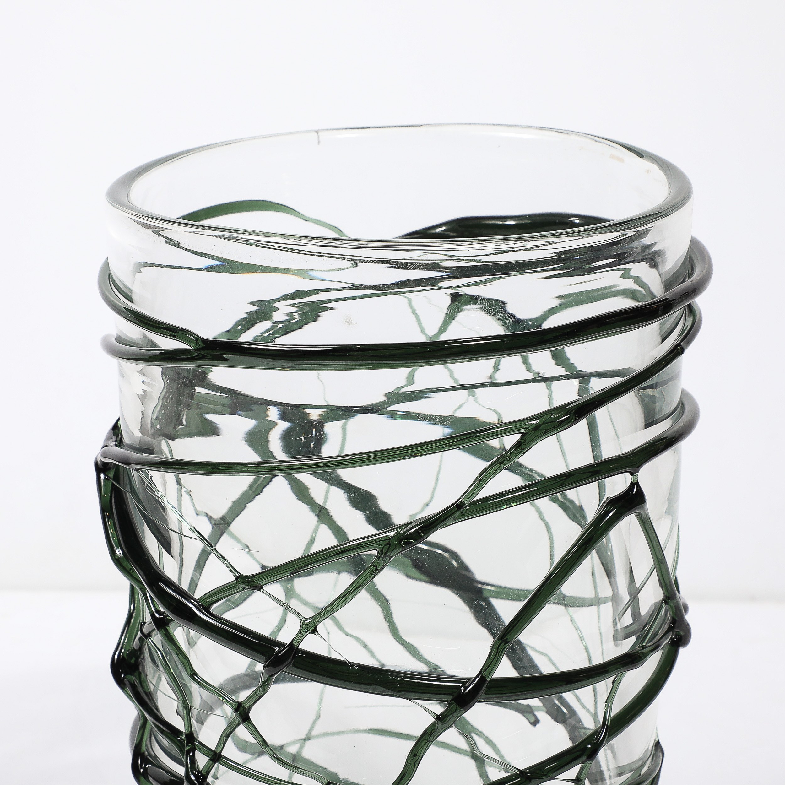 Hand-Blown Murano Glass Vases with Organic Viridian Green Sculptural Striations - High Style Deco 16.jpg