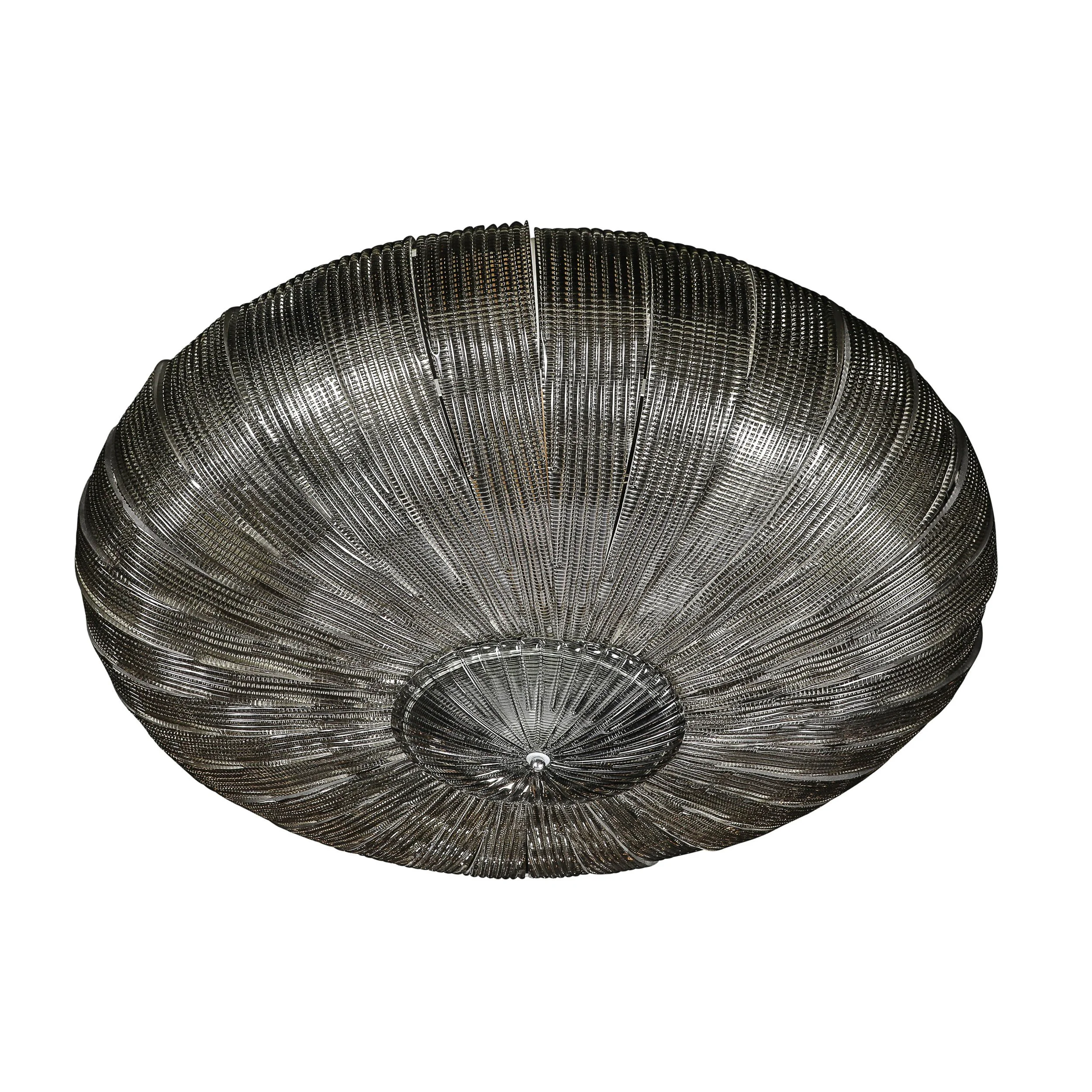 Monumental Modernist Hand-Blown Murano Reeded & Smoked Glass Flush Mount - High Style Deco 1.jpg