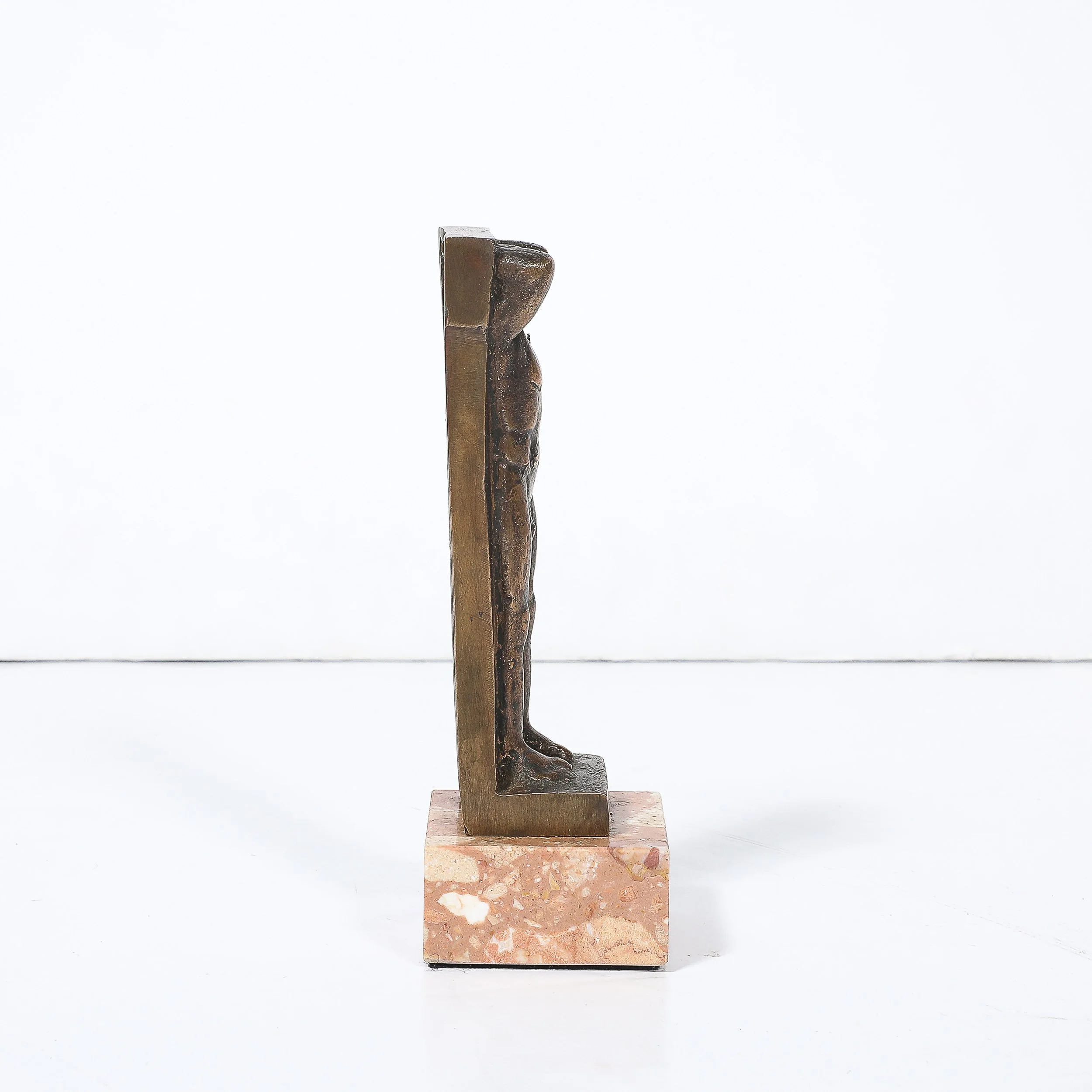Art Deco Bronze Telamon Sculpture on Rectilinear Pink Marble Base - High Style Deco 6.jpg