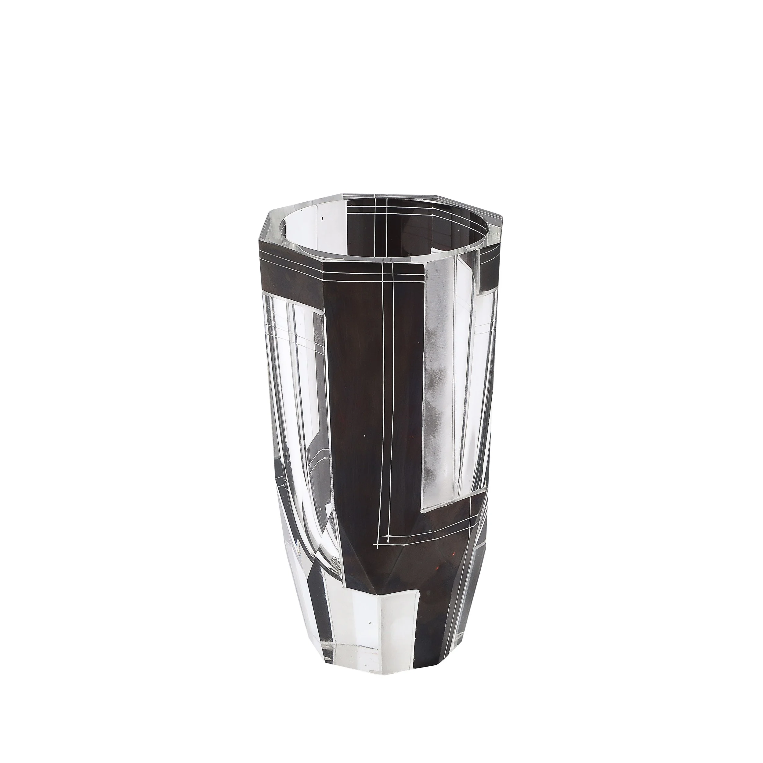 Art Deco Acid Etched Black Glass Vase with Grooved Detailing by Karl Palda - High Style Deco.jpg