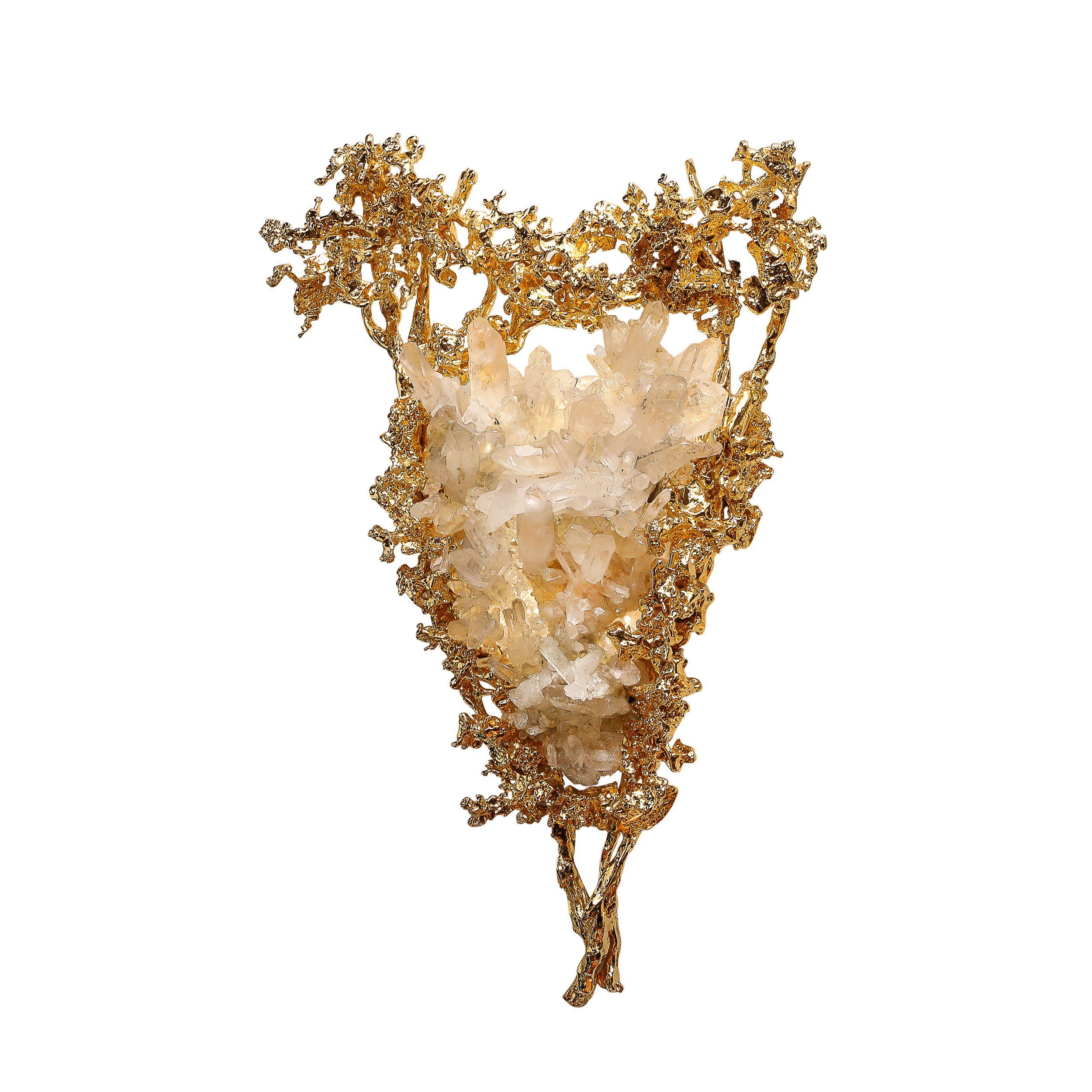Claude Boeltz 24kt Gold Plated Exploded Bronze V-Shape Sconces w: Rock Crystals - High Style Deco 1.jpg
