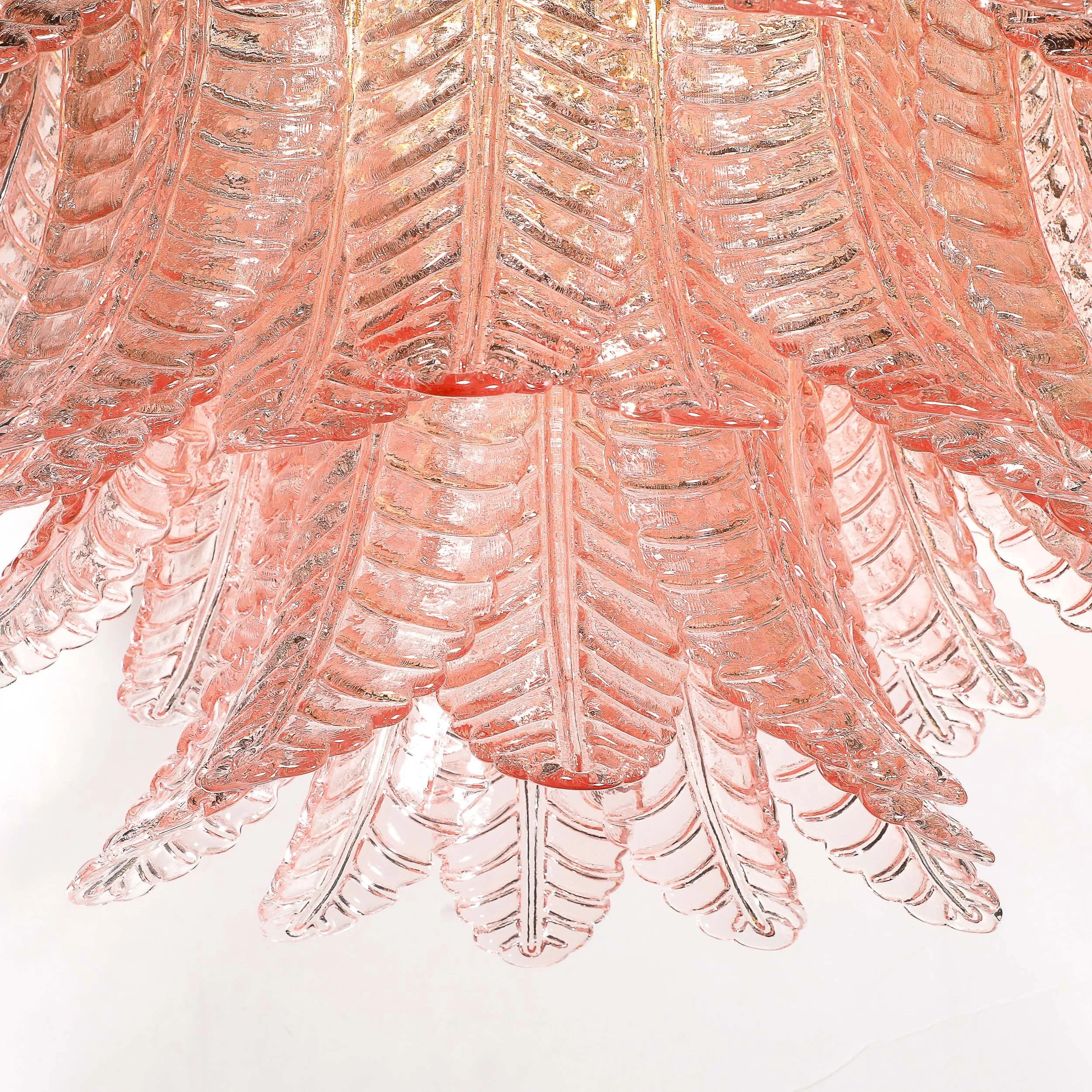 Modernist Hand-Blown Smoked Rose Murano Glass 3-Tier Reeded Feather Chandelier - High Style Deco 3.jpg