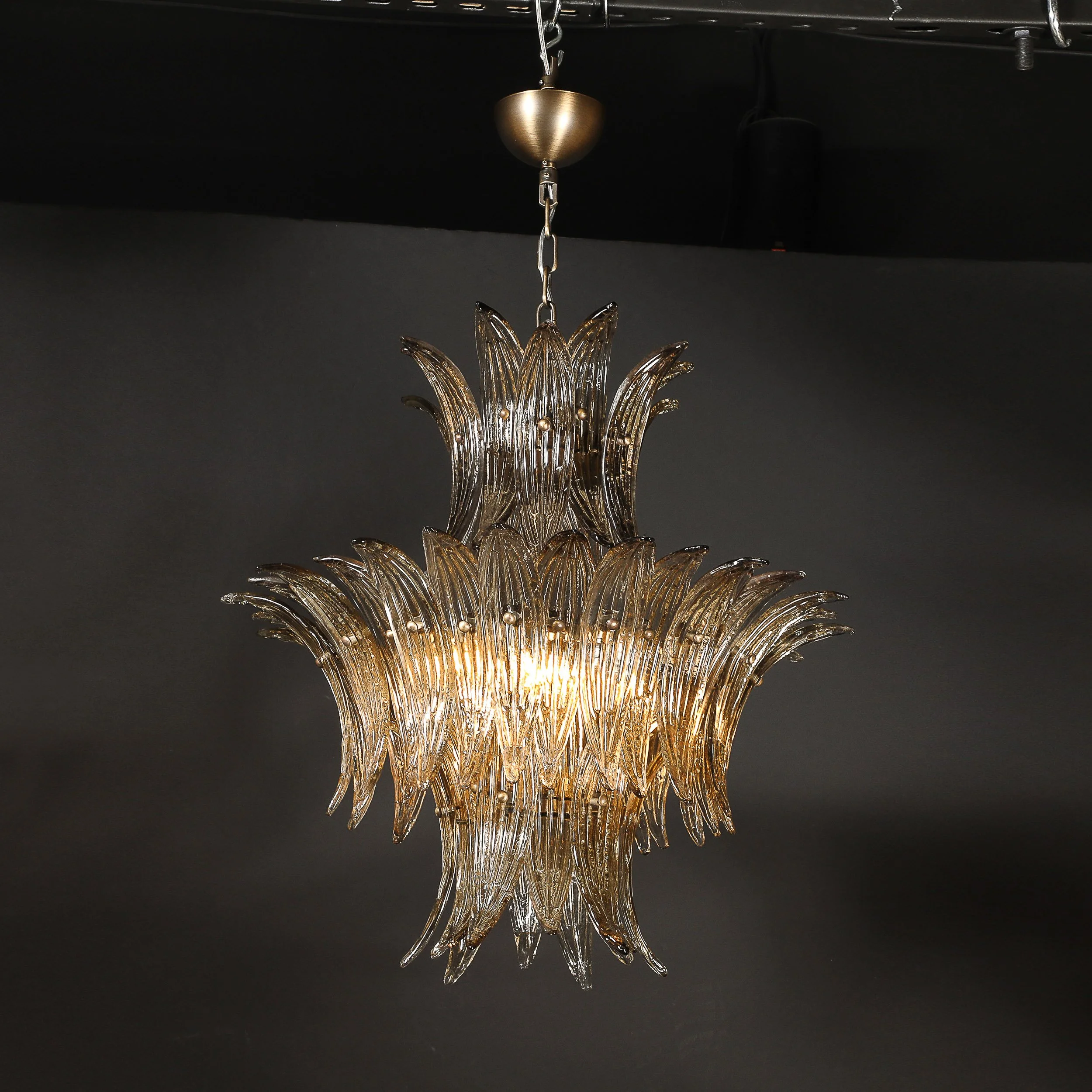 Modernist 3-Tier %22Palma%22 Hand-Blown Smoked Murano Glass & Bronze Chandelier - High Style Deco 17.jpg