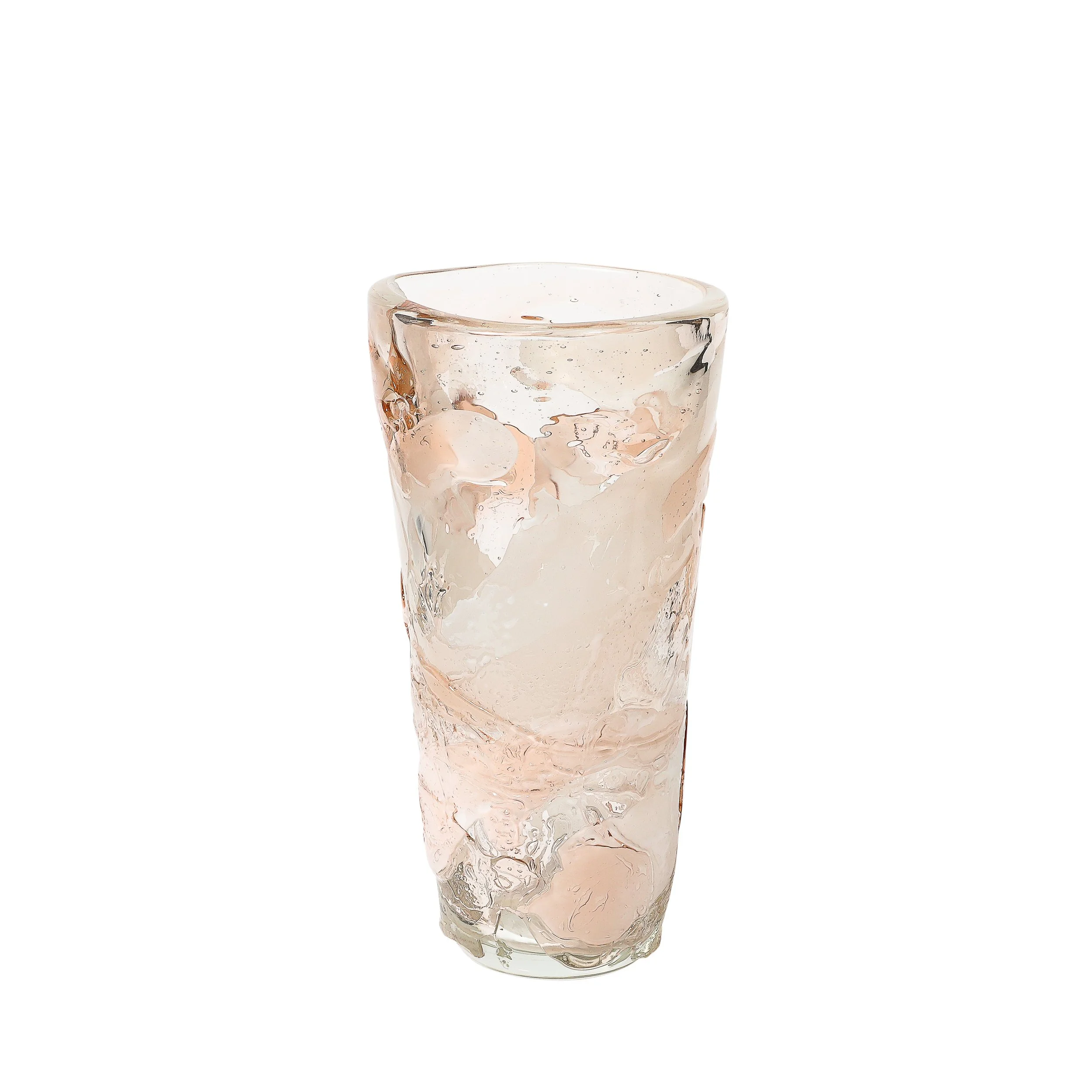 Modernist Hand-Blown Murano Glass Vase in Abstract Textural White & Apricot Hue - High Style Deco.jpg