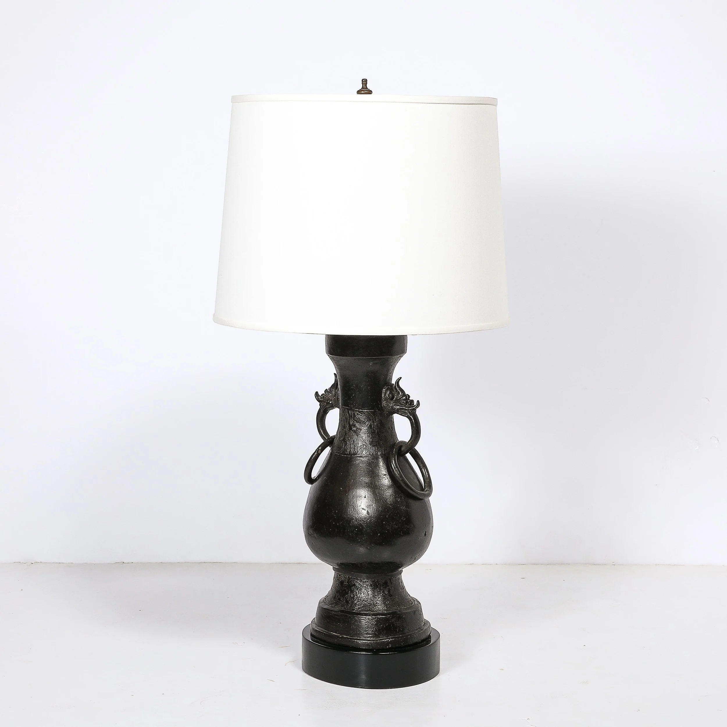 Pair of Mid-Century Iron Dragon Amphora Chinoiserie Table Lamps w: Ring Details - High Style Deco 4.jpg