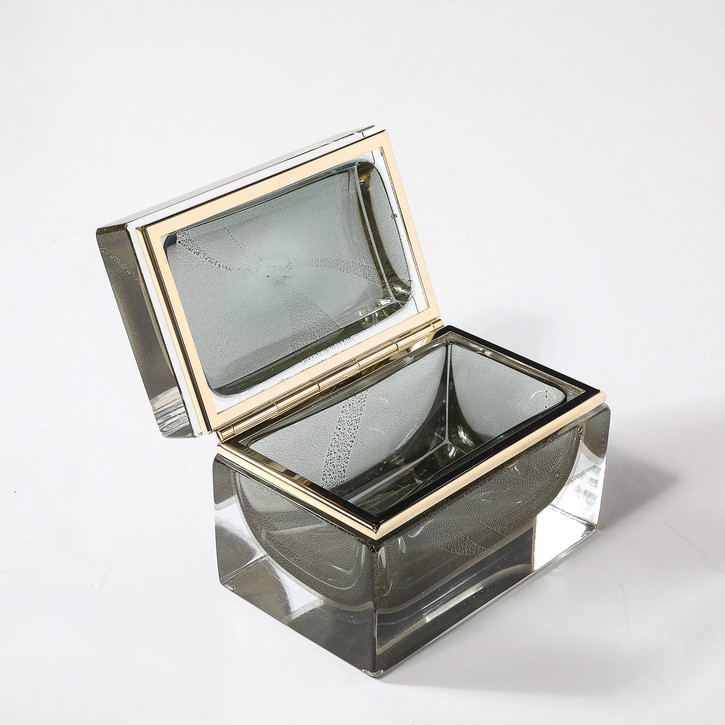 Modernist Hand-Blown Murano Glass Box in Muted Green w: 24 Karat Gold & Brass - High Style Deco 3.jpg