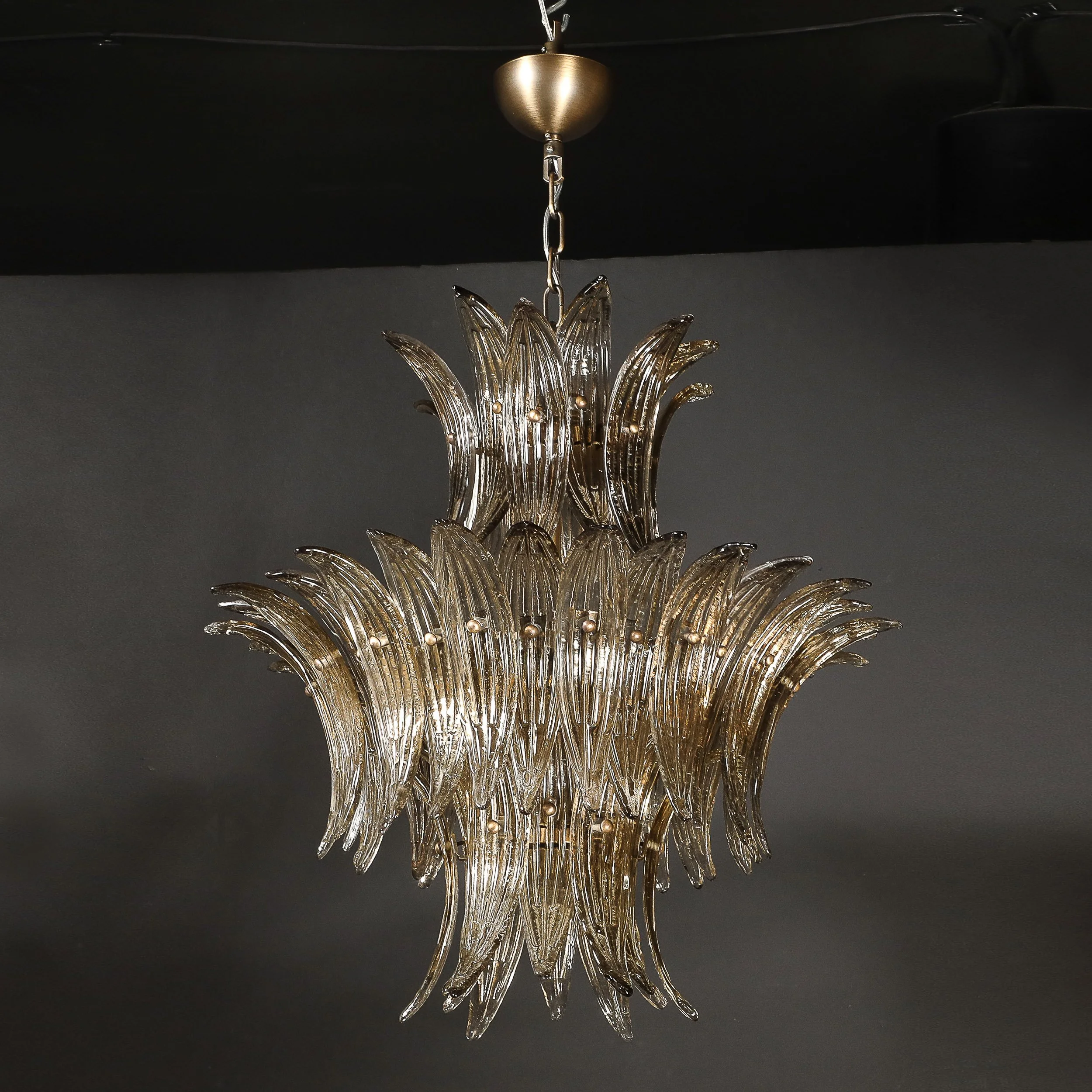 Modernist 3-Tier %22Palma%22 Hand-Blown Smoked Murano Glass & Bronze Chandelier - High Style Deco 13.jpg