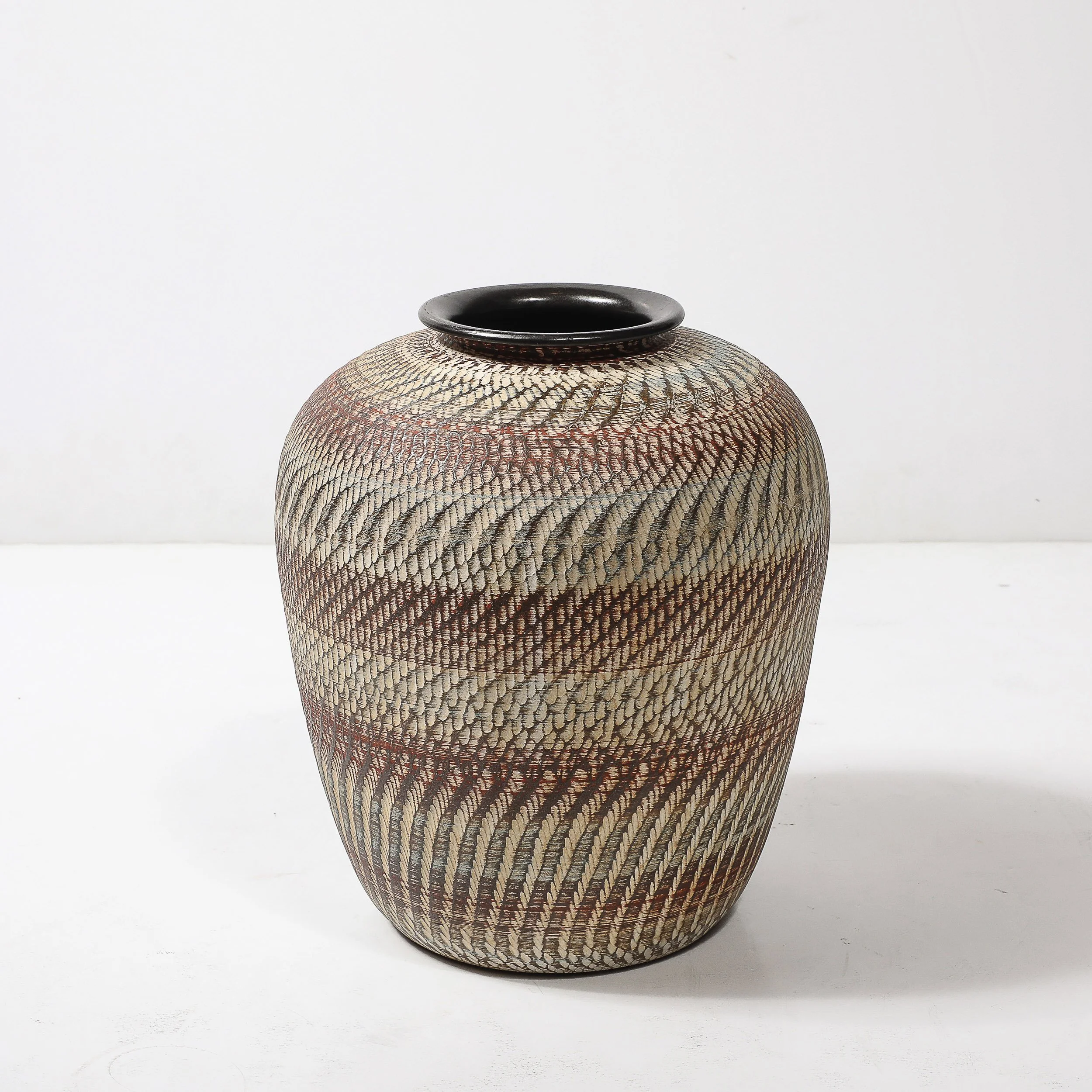 Mid-Century Ceramic Earth Toned Vase W: Scaled Textural Detailing signed Germany - High Style Deco 7.jpg