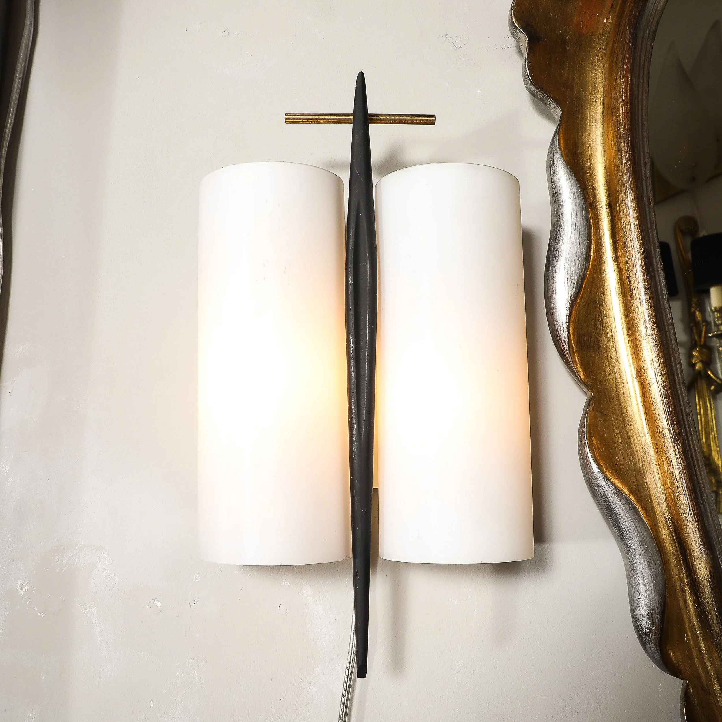 Mid-Century Frosted Glass, Brass & Black Enamel Sconce by Maison Arlus - High Style Deco 10.jpg