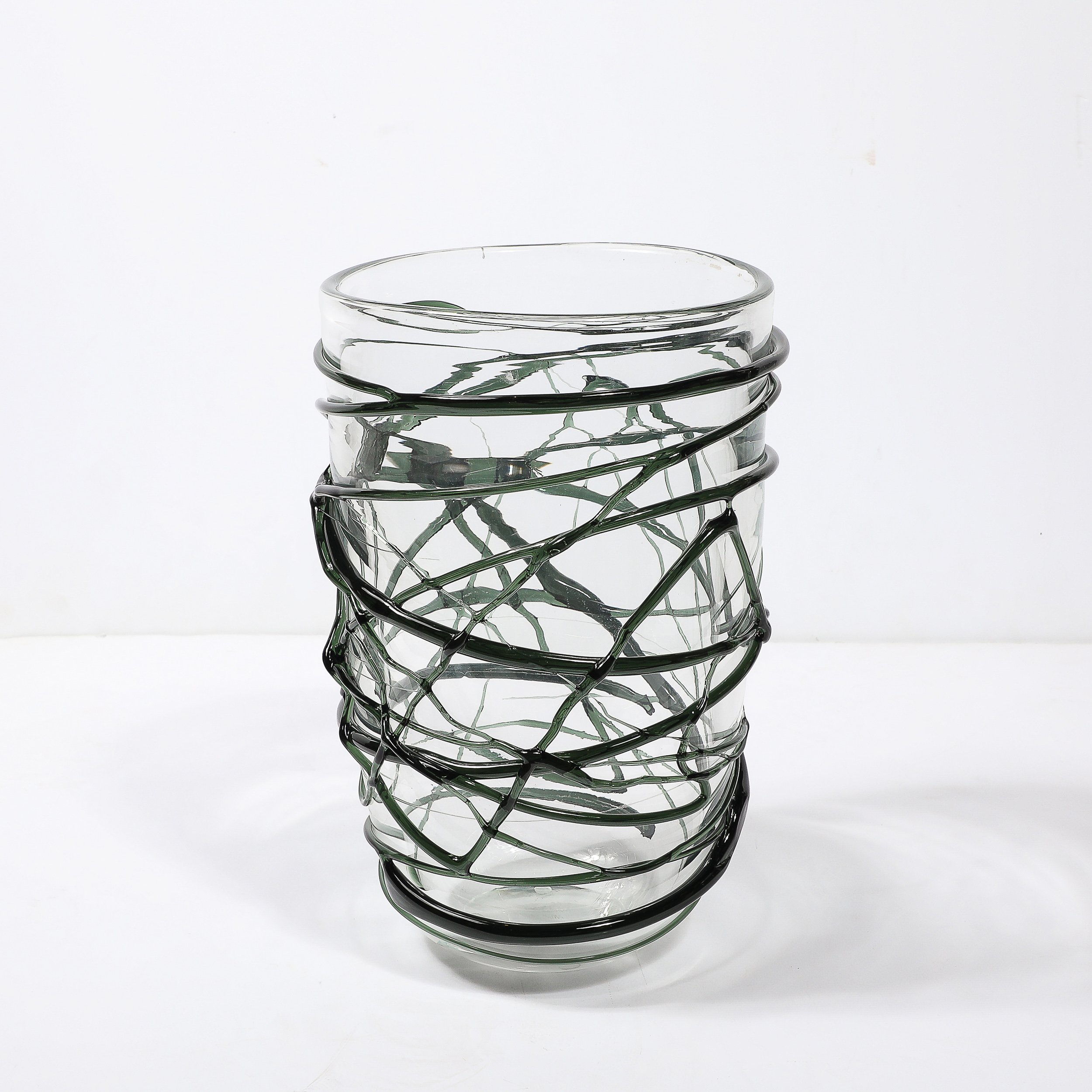 Hand-Blown Murano Glass Vases with Organic Viridian Green Sculptural Striations - High Style Deco 14.jpg