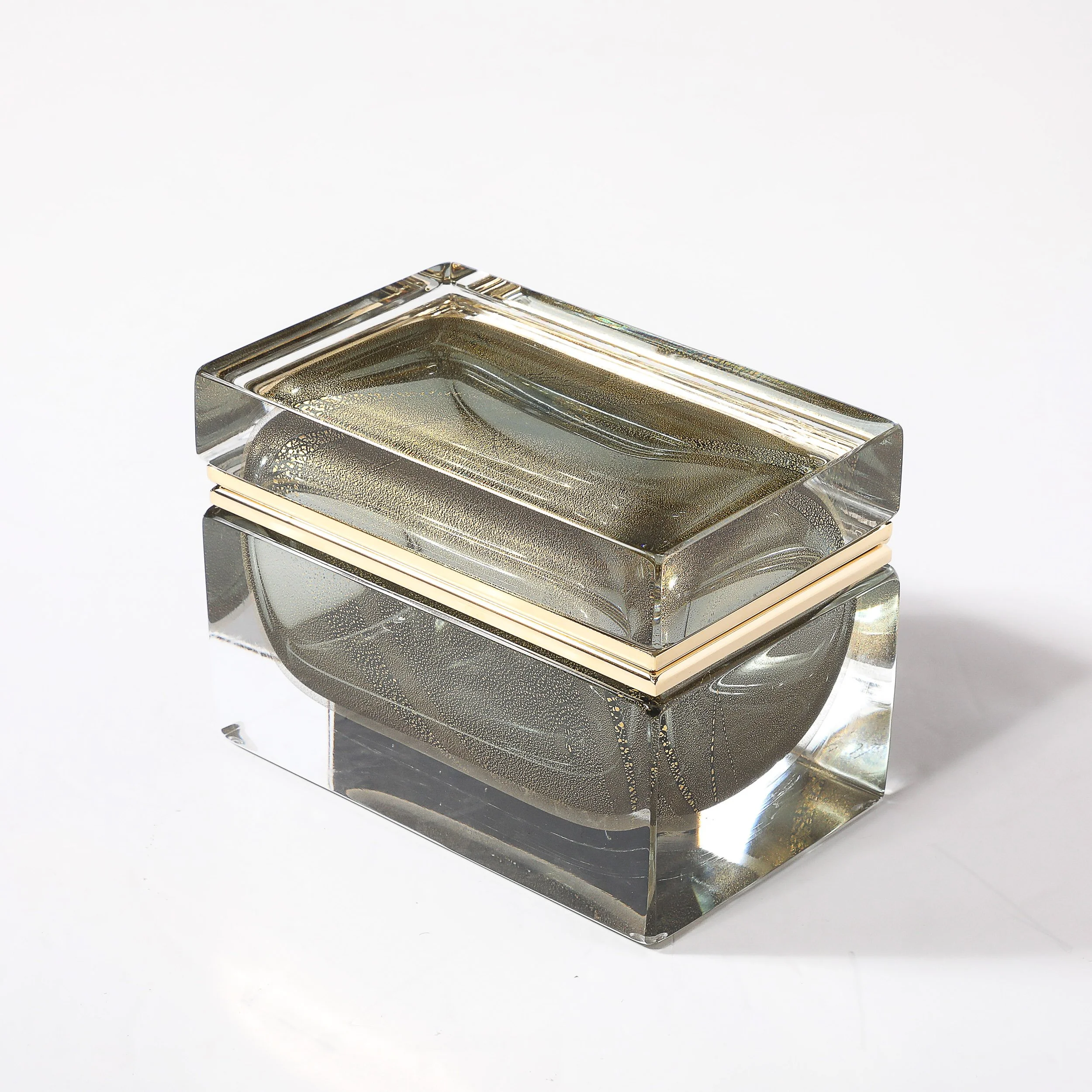 Modernist Hand-Blown Murano Glass Box in Muted Green w: 24 Karat Gold & Brass - High Style Deco 10.jpg