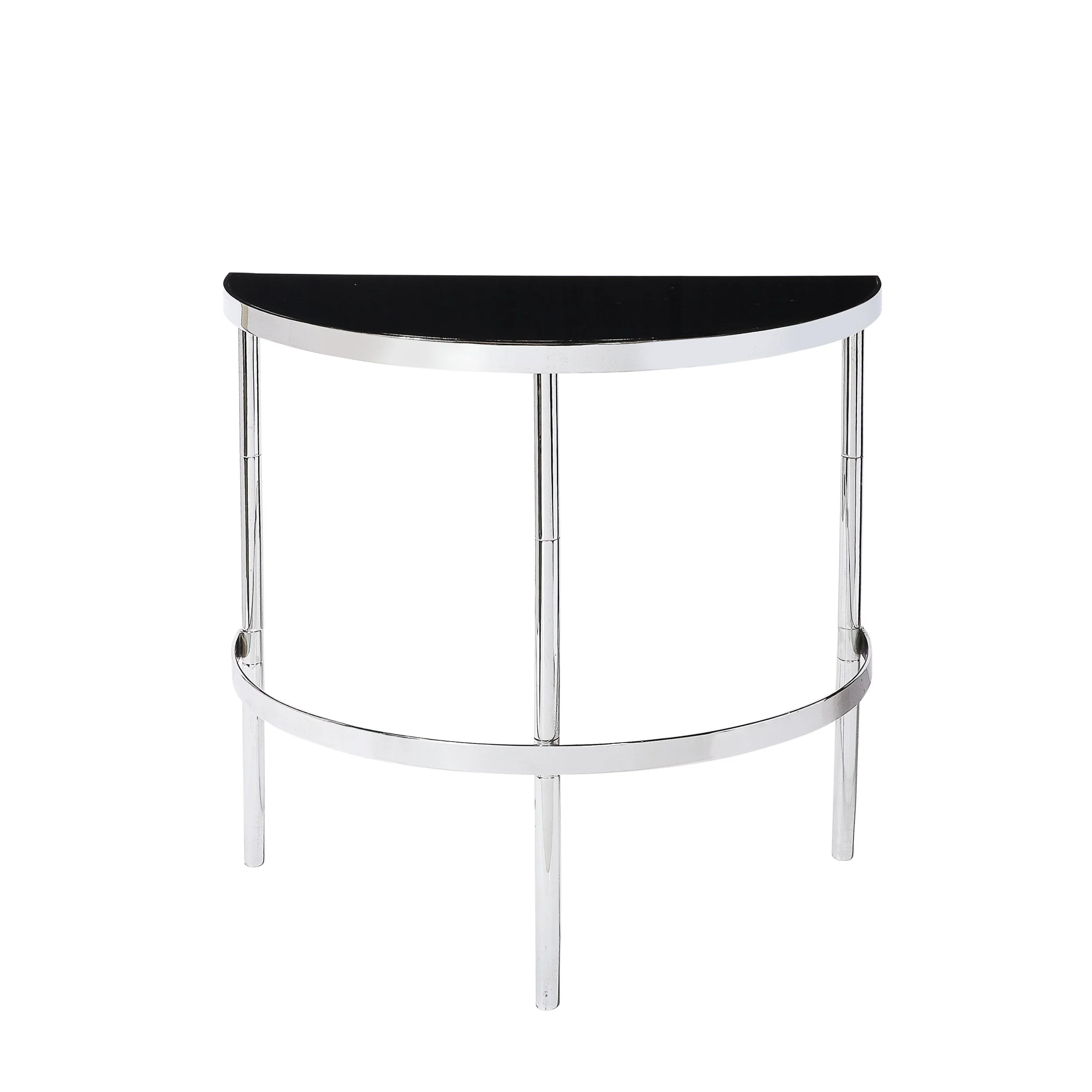 Art Deco Machine Age Demilune Console Table in Brushed Aluminum & Black Lacquer - High Style Deco.jpg