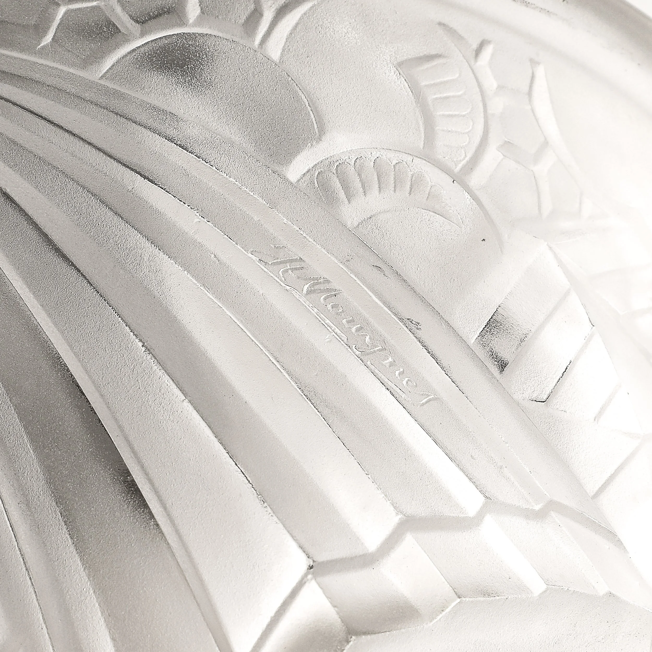 Art Deco Molded & Frosted Glass Pendant w: Cubist Detailing by Muller Freres - High Style Deco 12.jpg