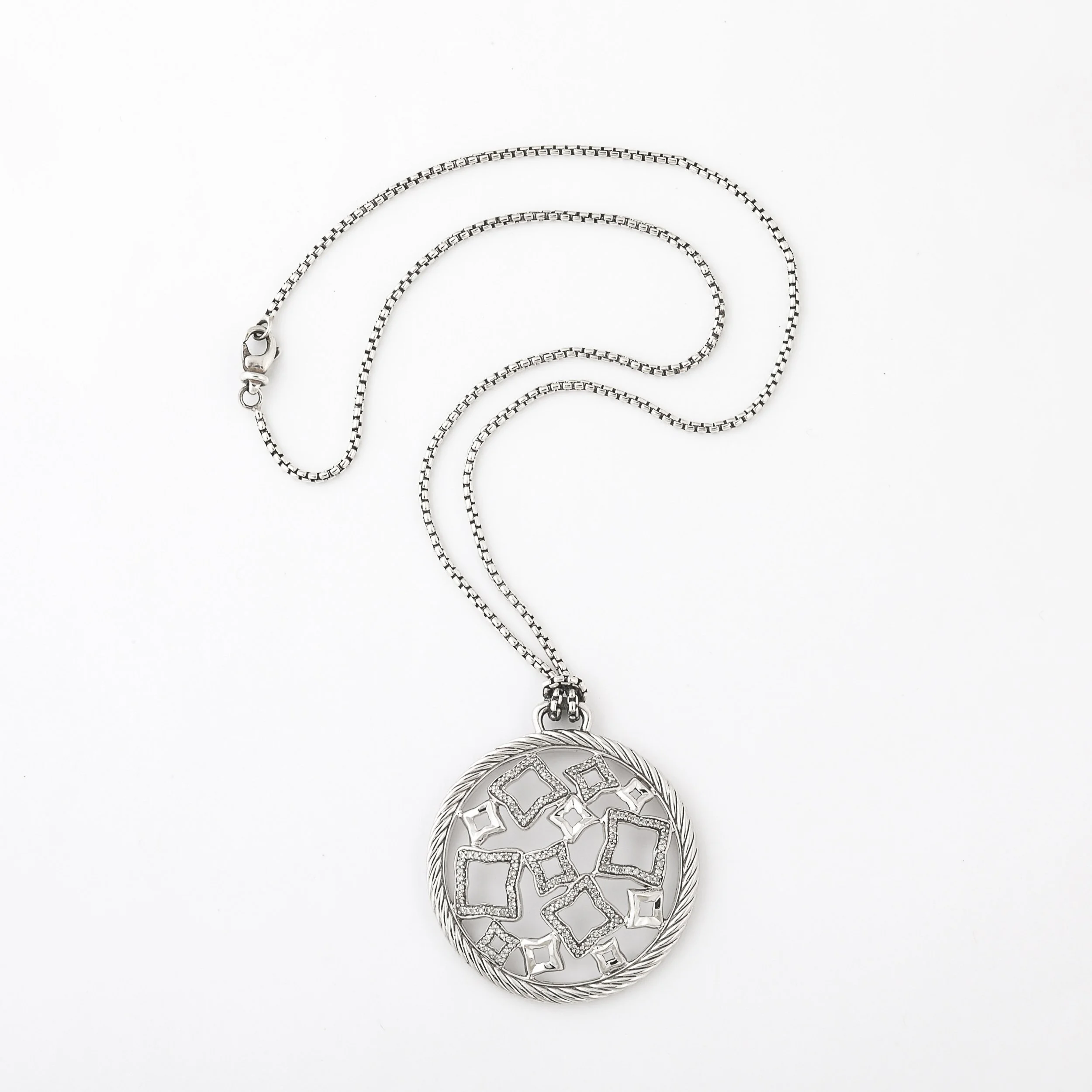 David Yurman Sterling Silver Diamond Quatrefoil Disc Necklace - High Style Deco 3.jpg