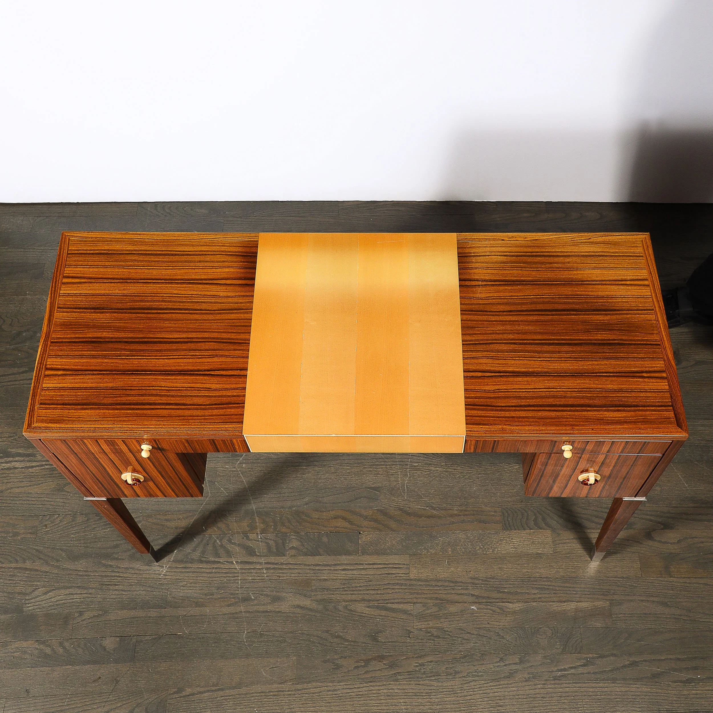 Art Deco Style Rosewood & Sycamore Vanity w: Bakelite, Mirror & Nickel Sabots - High Style Deco 22.jpg