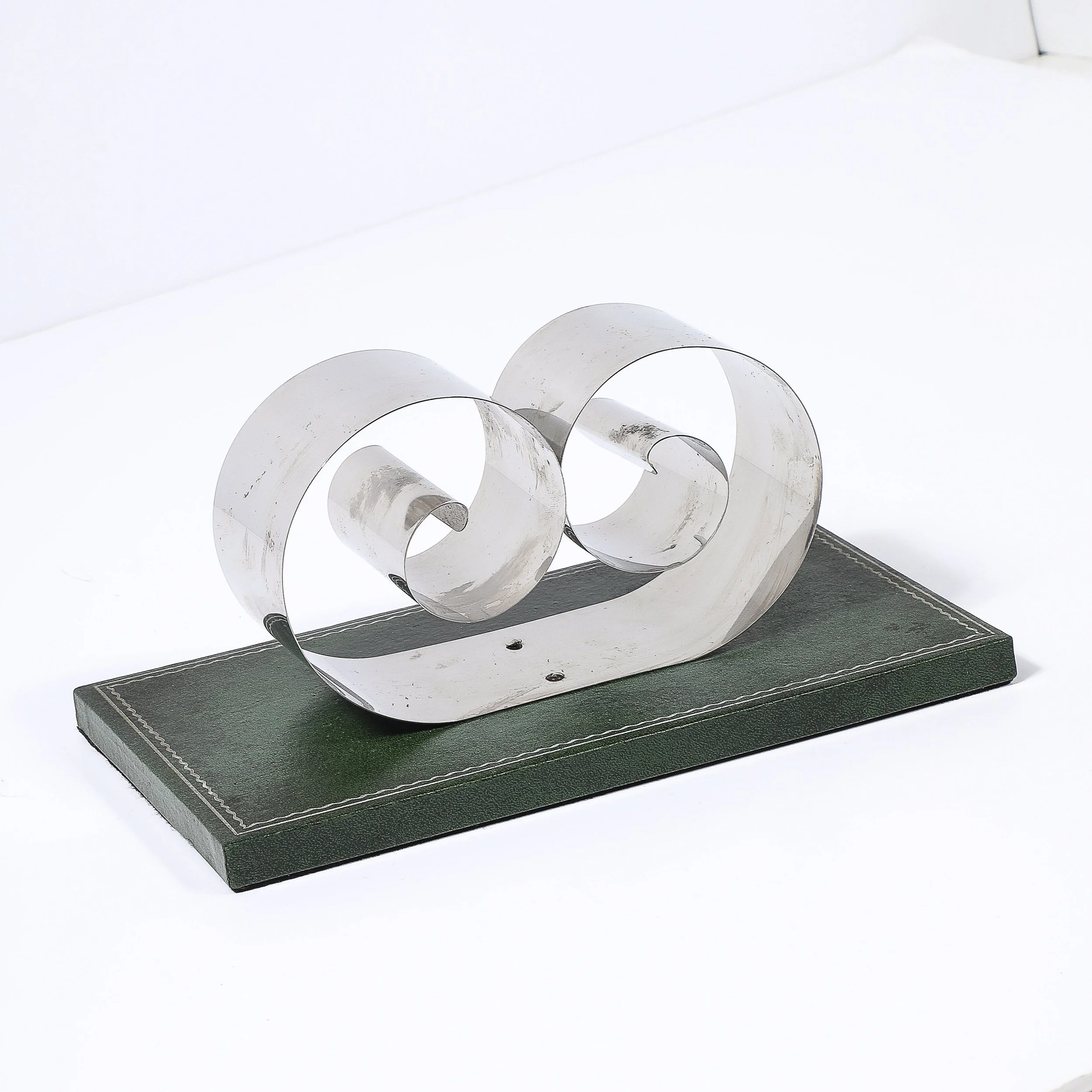 Art Deco Paper:Book Holder in Spring Steel on Forrest Green Leather Base - High Style Deco 12.jpg