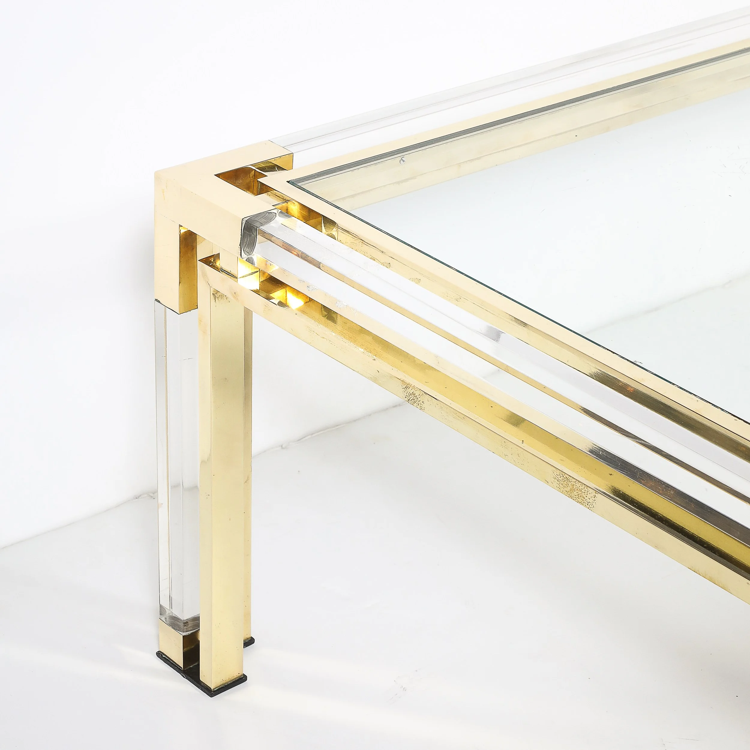 Mid-Century Rectilinear Brass & Lucite Glass Top Cocktail Table by Maison Jansen - High Style Deco 7.jpg