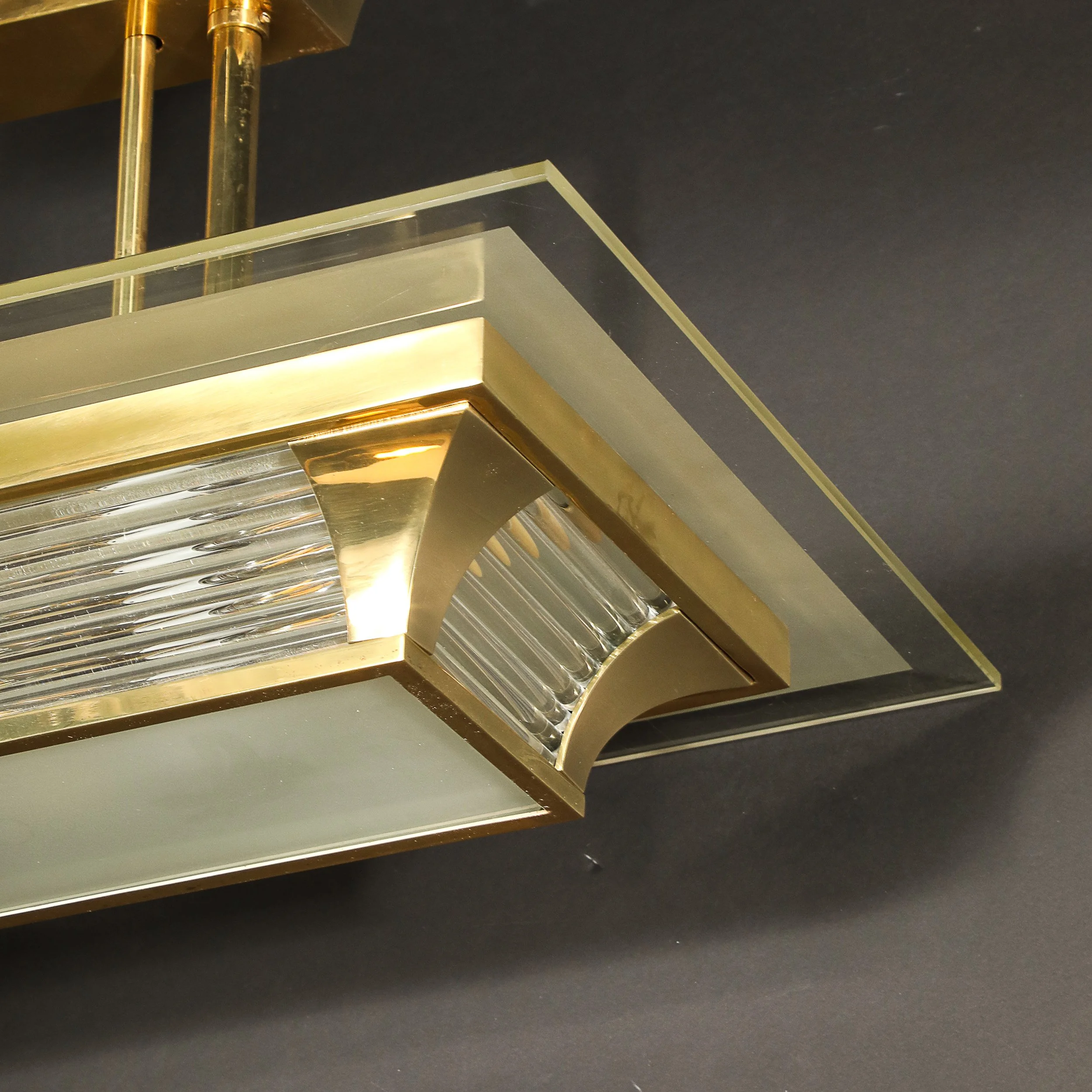 Art Deco Machine Age Polished Brass Glass Rod Chandelier by Petitot - High Style Deco 15.jpg