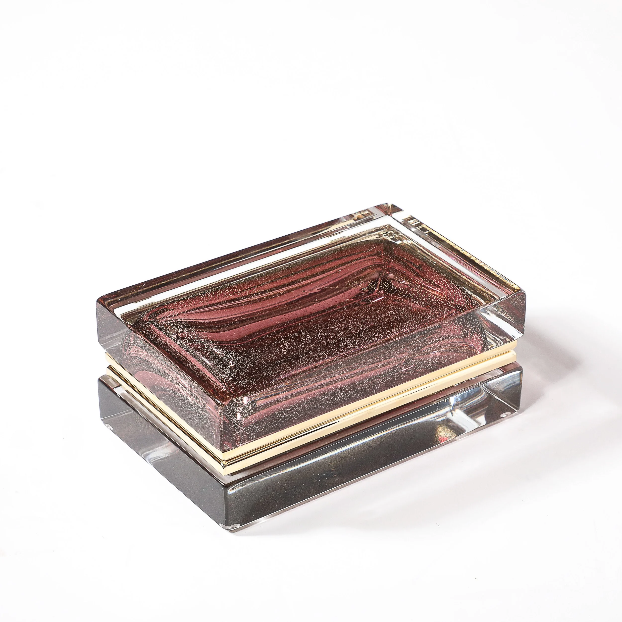 Modernist Hand-Blown Murano Glass Box in Smoked Rose with 24 Karat Gold Flecks - High Style Deco 8.jpg