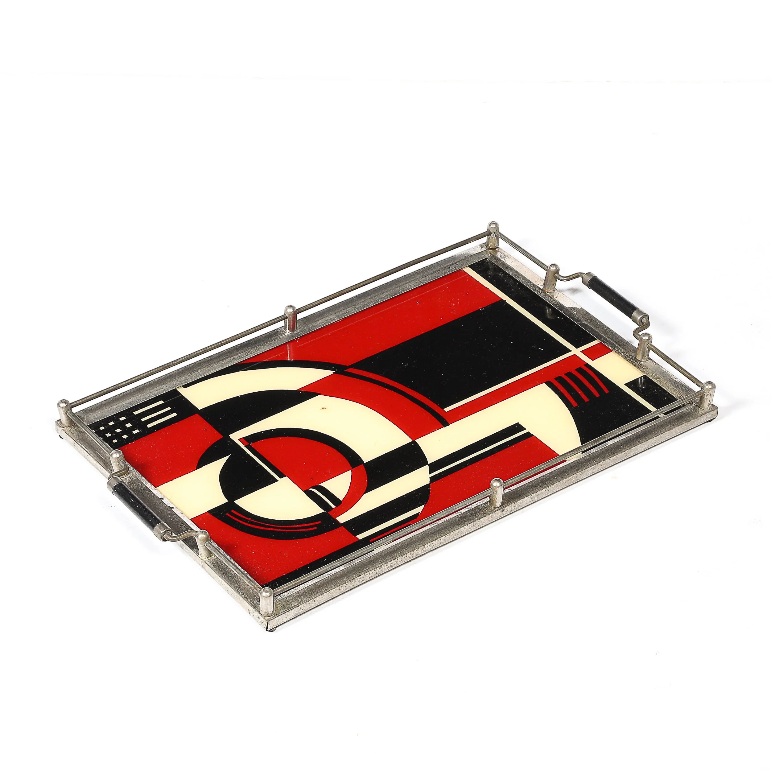 Documented Art Deco Spiral Cubist Eglomise White, Cream & Black Detailed Tray - High Style Deco 2.jpg