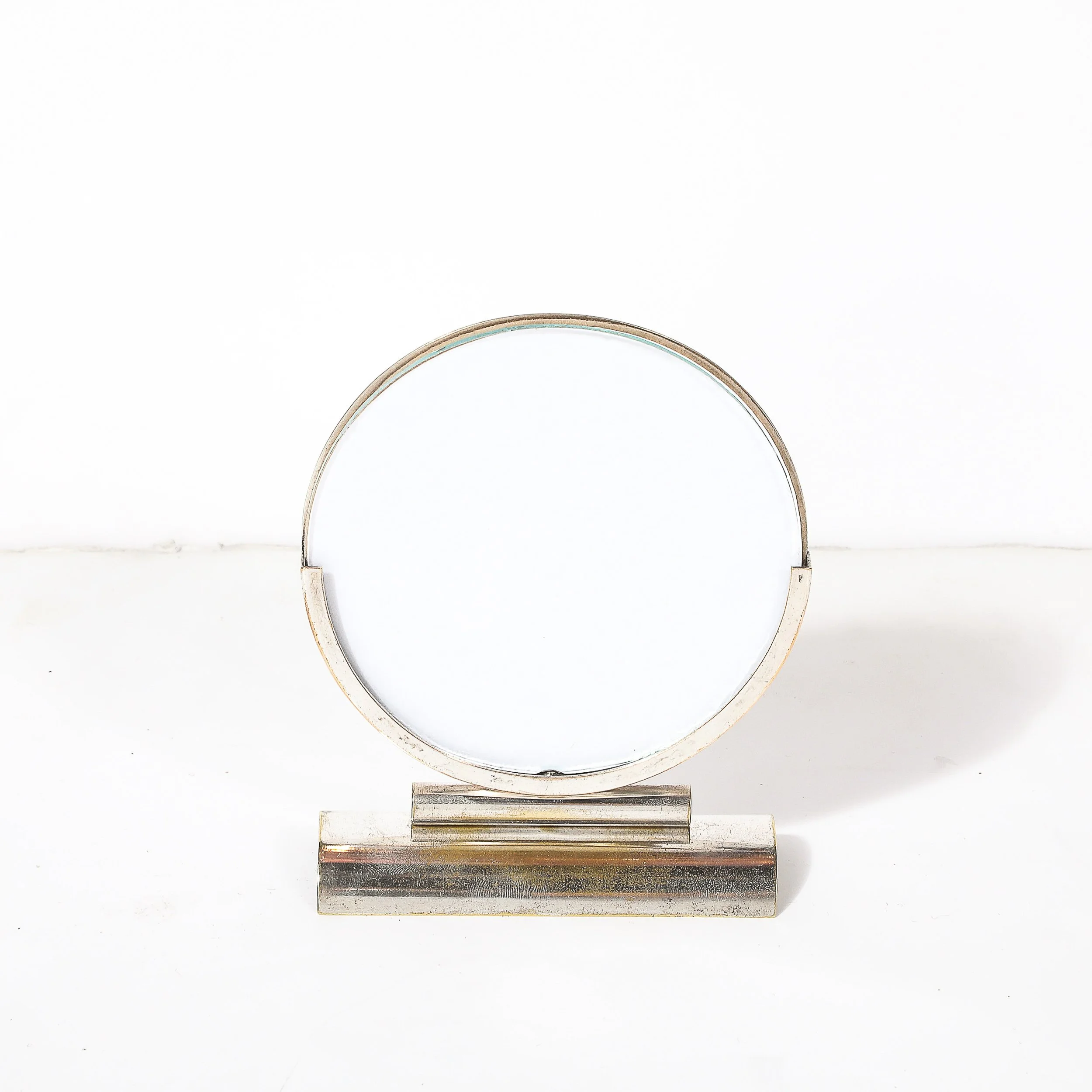 Art Deco Streamline Round Picture Frame in Nickel & Glass - High Style Deco 1.jpg