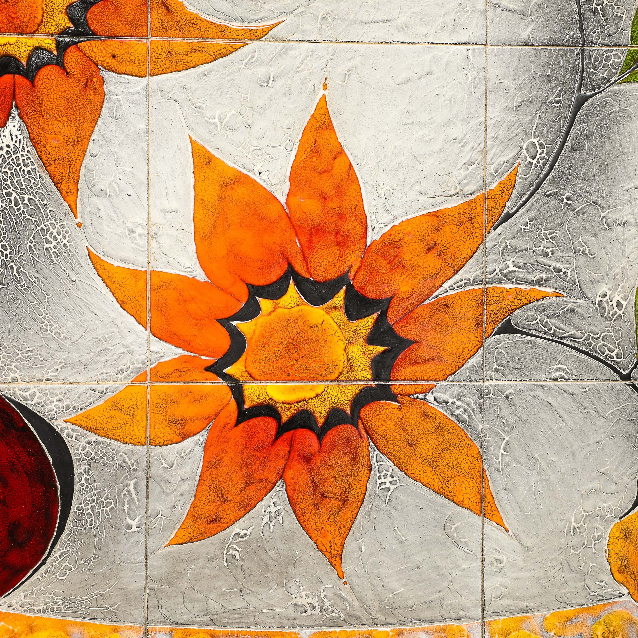 Modernist Ceramic Tile Wall Plaque of Sunflowers Signed Gilbert Valentin - High Style Deco 9.jpg