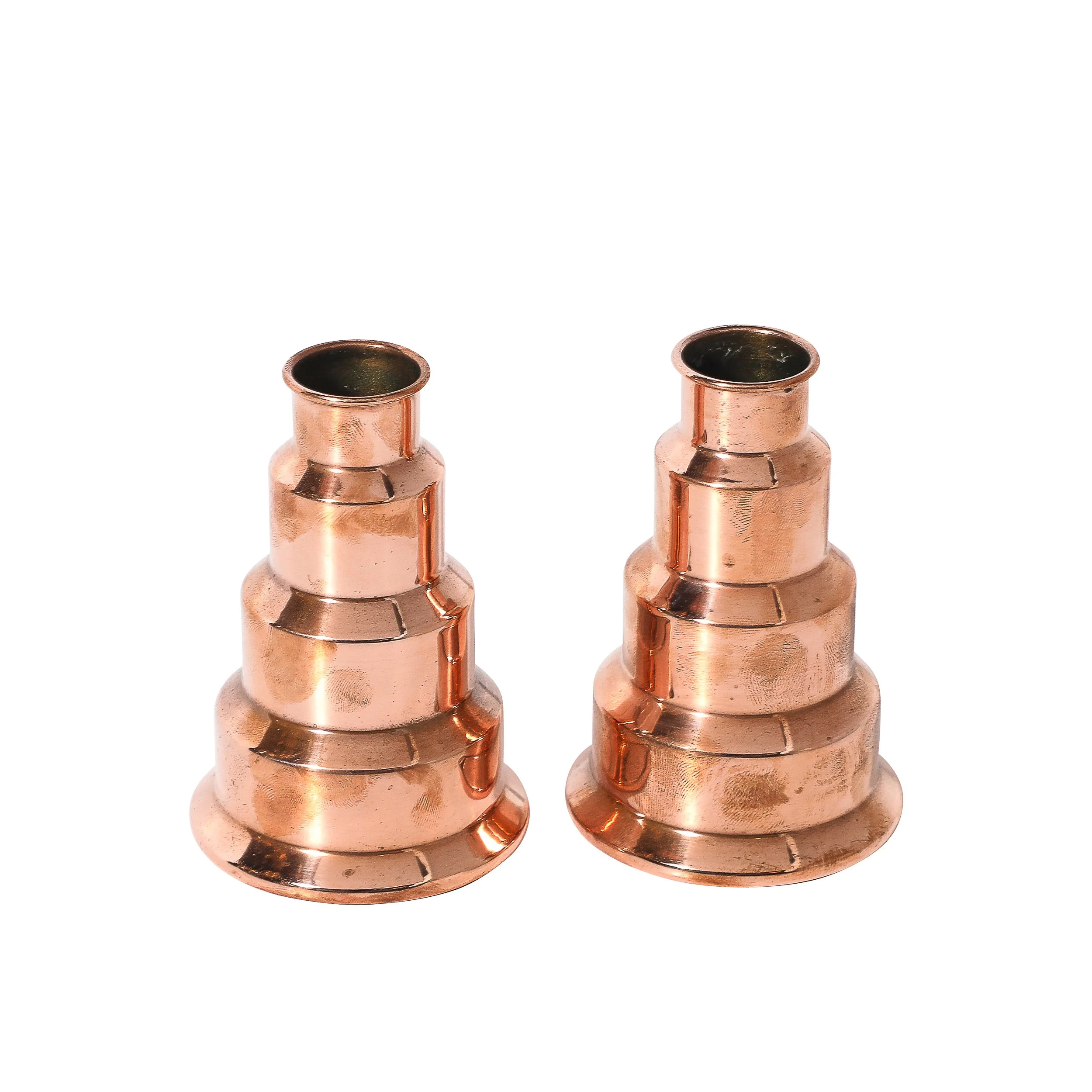 Art Deco Machine Age Skyscraper Style Candleholders in Copper signed Revere