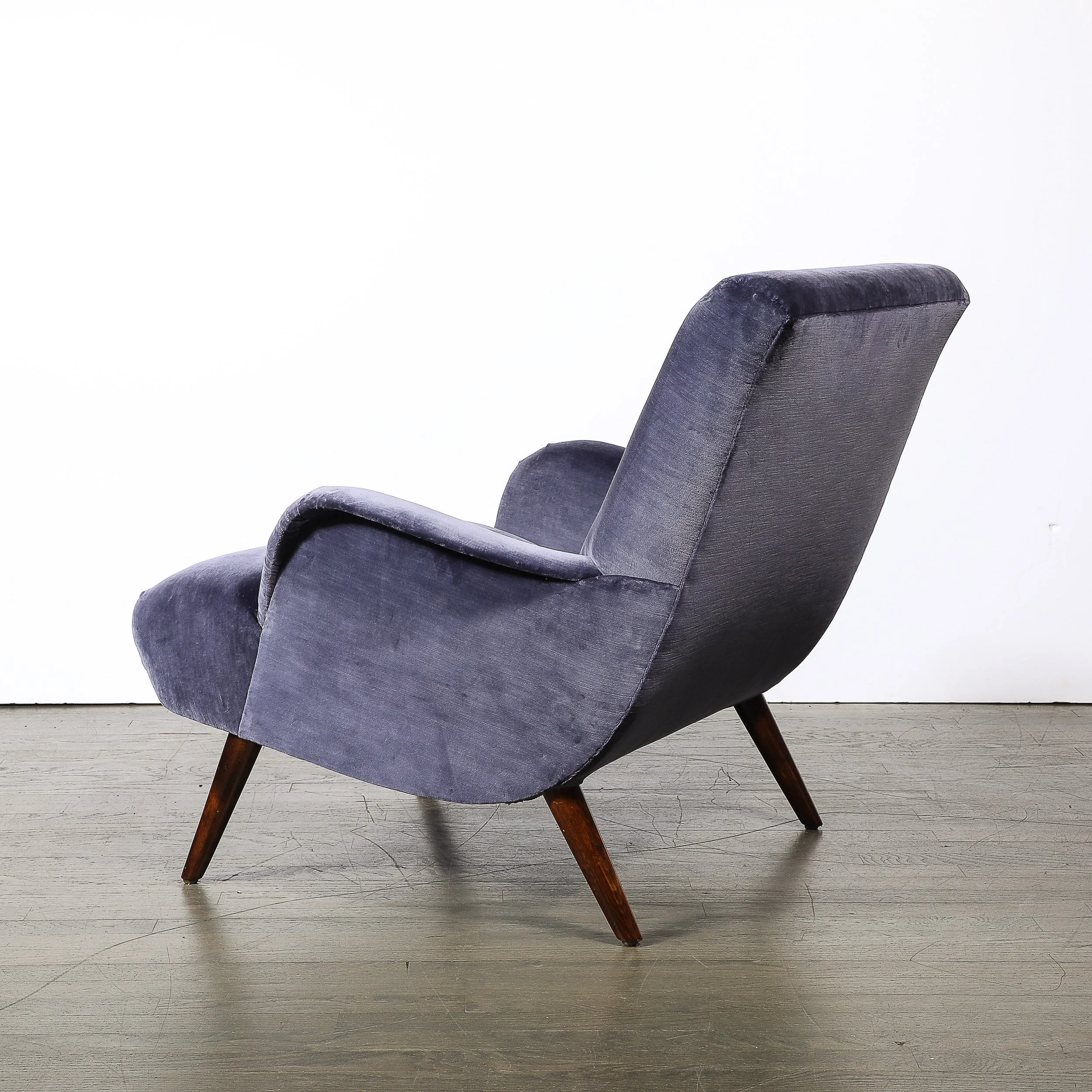 Mid-Century Lounge Chair & Ottoman in Aubergine Velvet & Tapered Walnut Supports - High Style Deco 12.jpg