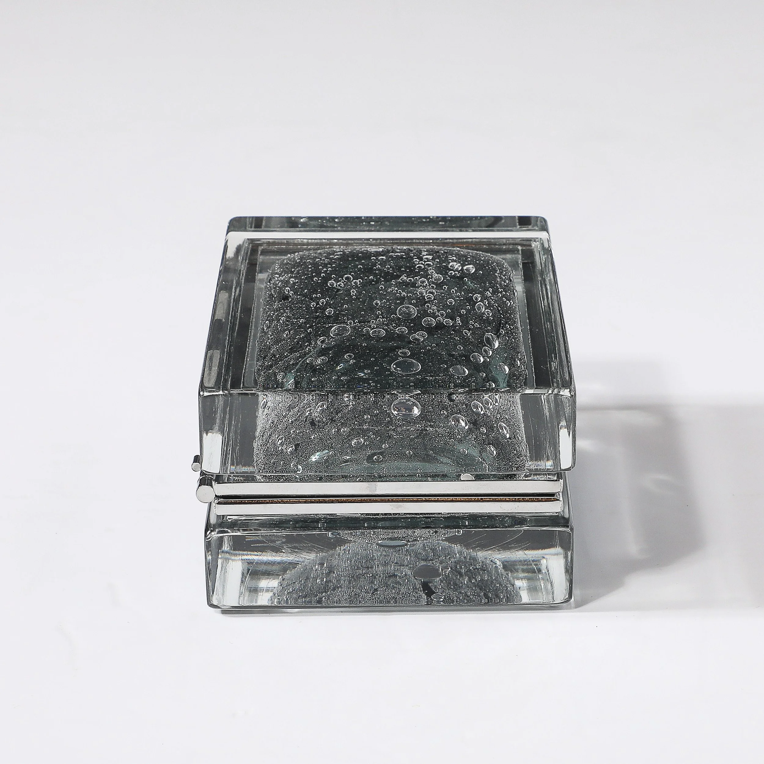 Modernist Handblown Murano Glass Box in Sage Grey W: Pulegoso Detailing & Nickel - High Style Deco 5.jpg
