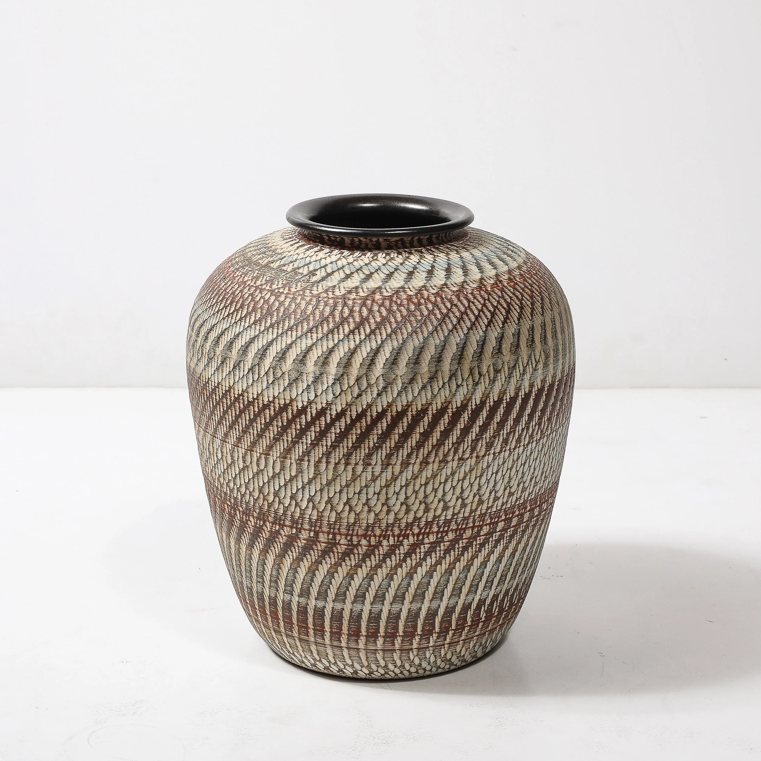 Mid-Century Ceramic Earth Toned Vase W: Scaled Textural Detailing signed Germany - High Style Deco 6.jpg