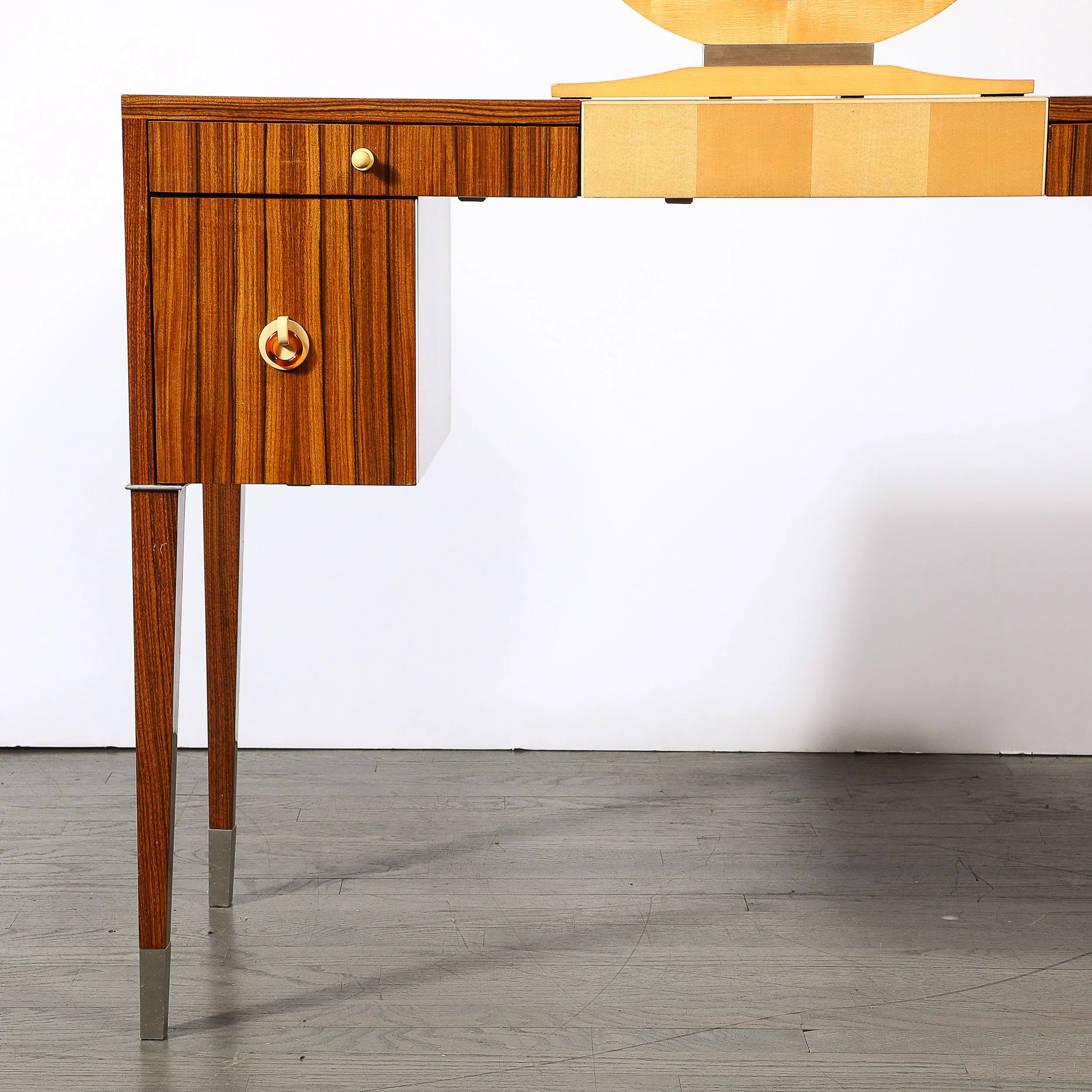 Art Deco Style Rosewood & Sycamore Vanity w: Bakelite, Mirror & Nickel Sabots - High Style Deco 2.jpg