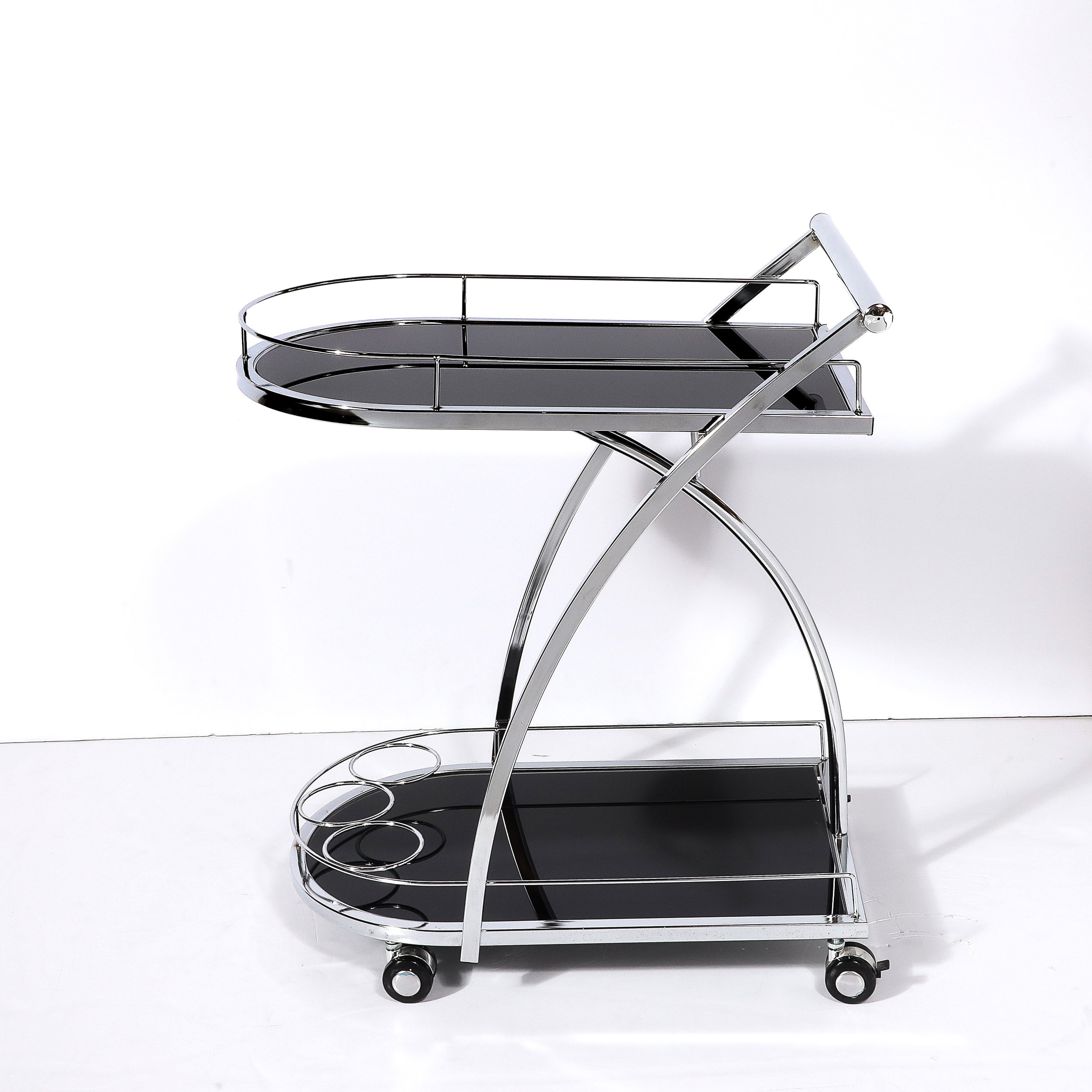 Art Deco Bullet Form Two-Tier Rolling Bar:Serving Cart in Vitrolite & Chrome - High Style Deco 3.jpg