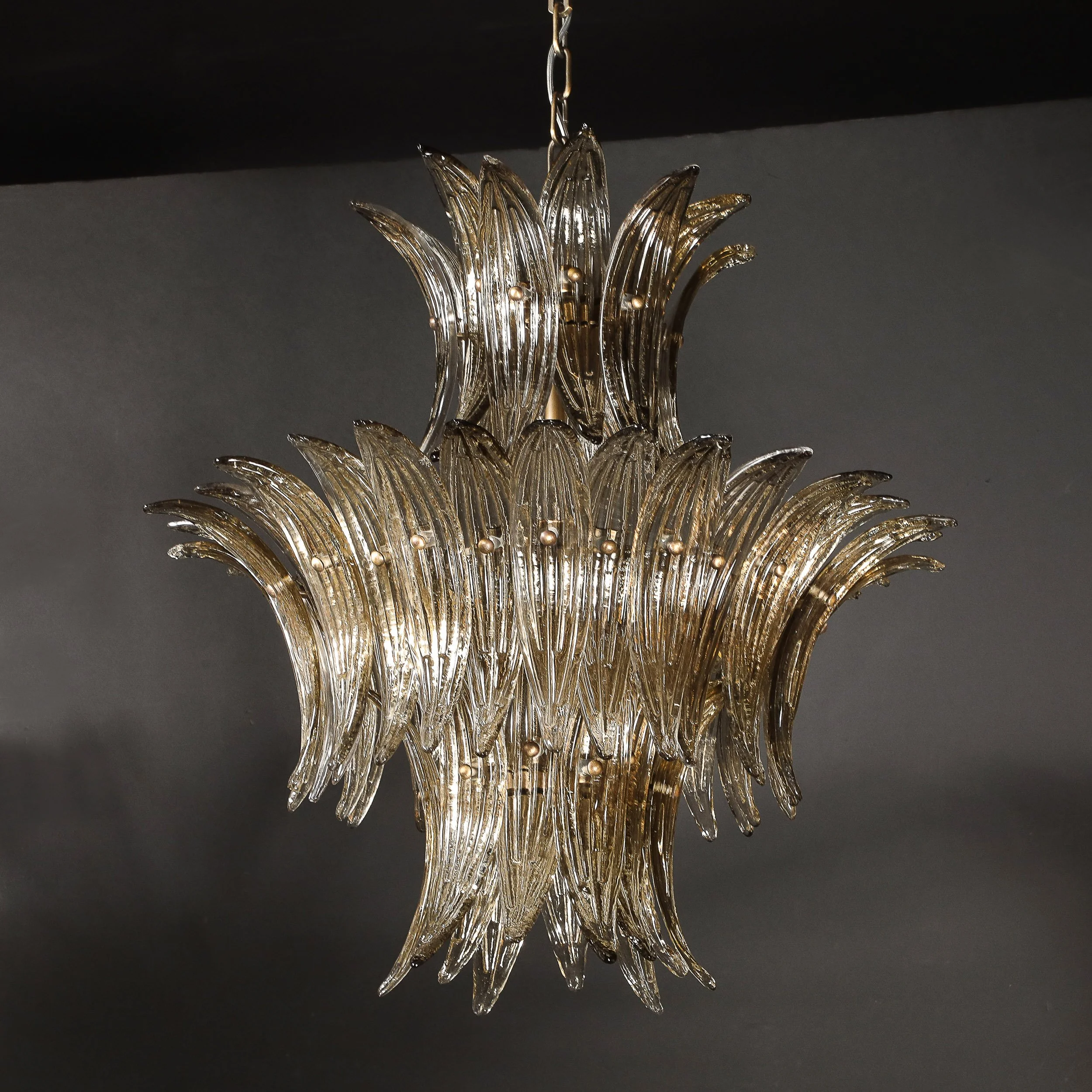 Modernist 3-Tier %22Palma%22 Hand-Blown Smoked Murano Glass & Bronze Chandelier - High Style Deco 15.jpg