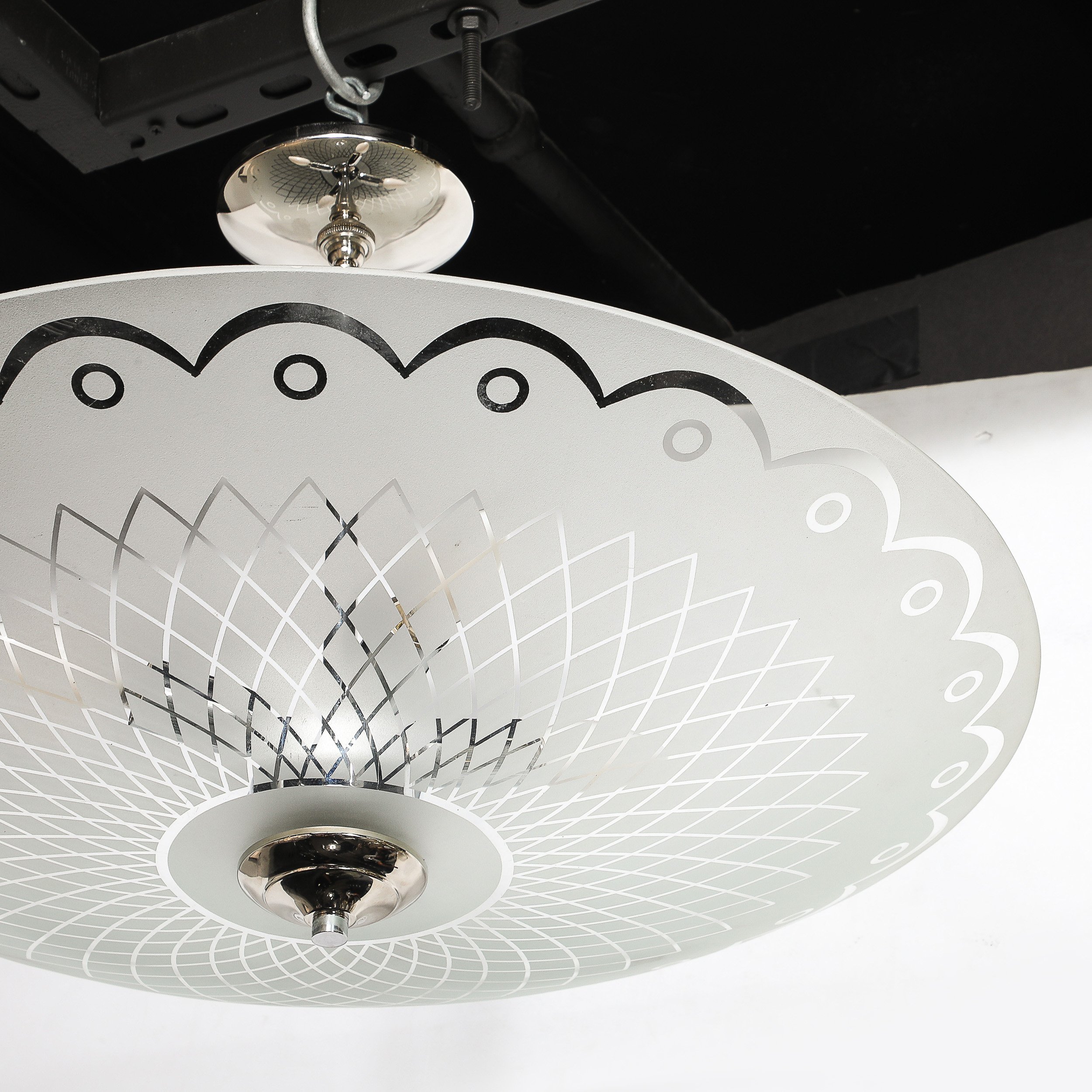 Mid-Century Frosted Glass Chandelier with Geometric Motif & Chrome Fittings - High Style Deco 14.jpg