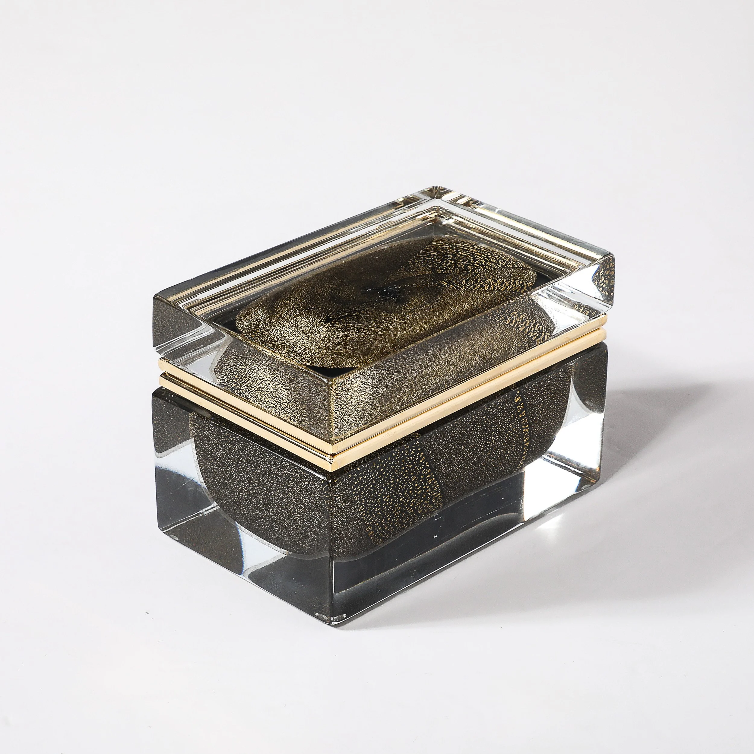 Modernist Hand-Blown Murano Glass Box in Black W: 24Karat Gold Flecks & Brass - High Style Deco 10.jpg