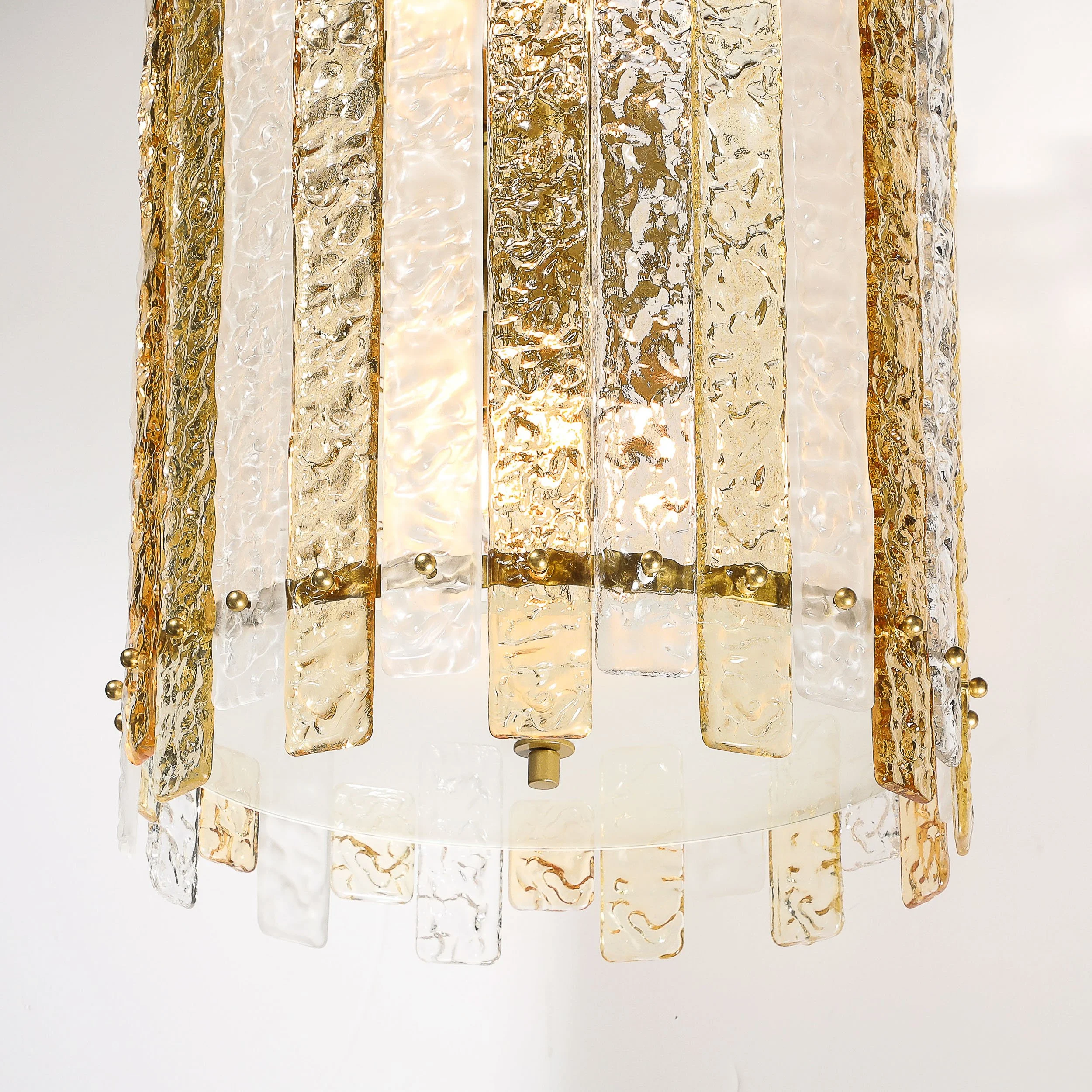 Modernist Hand-Blown Amber and Clear Murano Glass Paneled Cylindrical Chandelier - High Style Deco 11.jpg