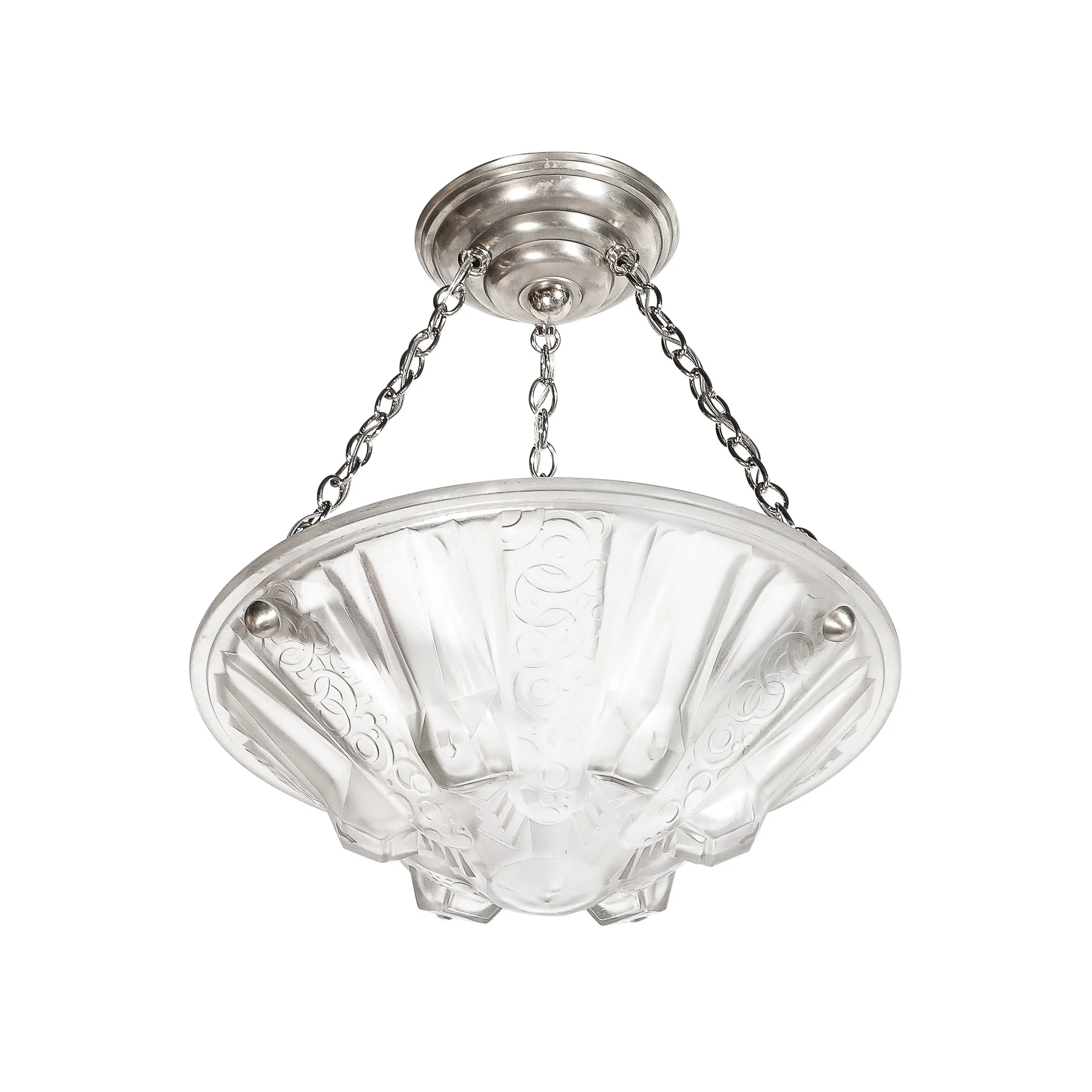 Stunning Art Deco Cubist Detailed Molded Glass Chandelier signed Muller Freres - High Style Deco.jpg