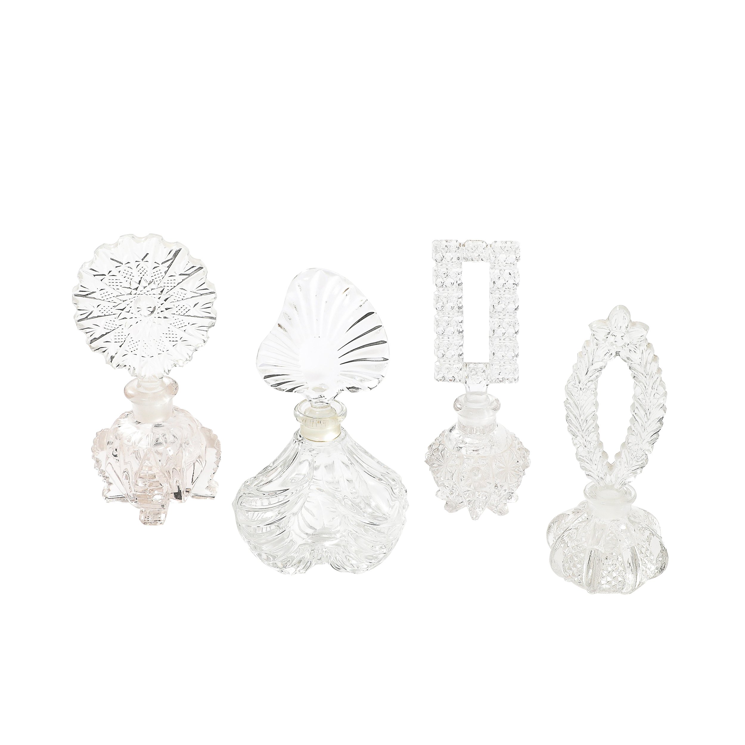 Set of Four Assorted Art Deco Pressed Glass Perfume Holders - High Style Deco.jpg