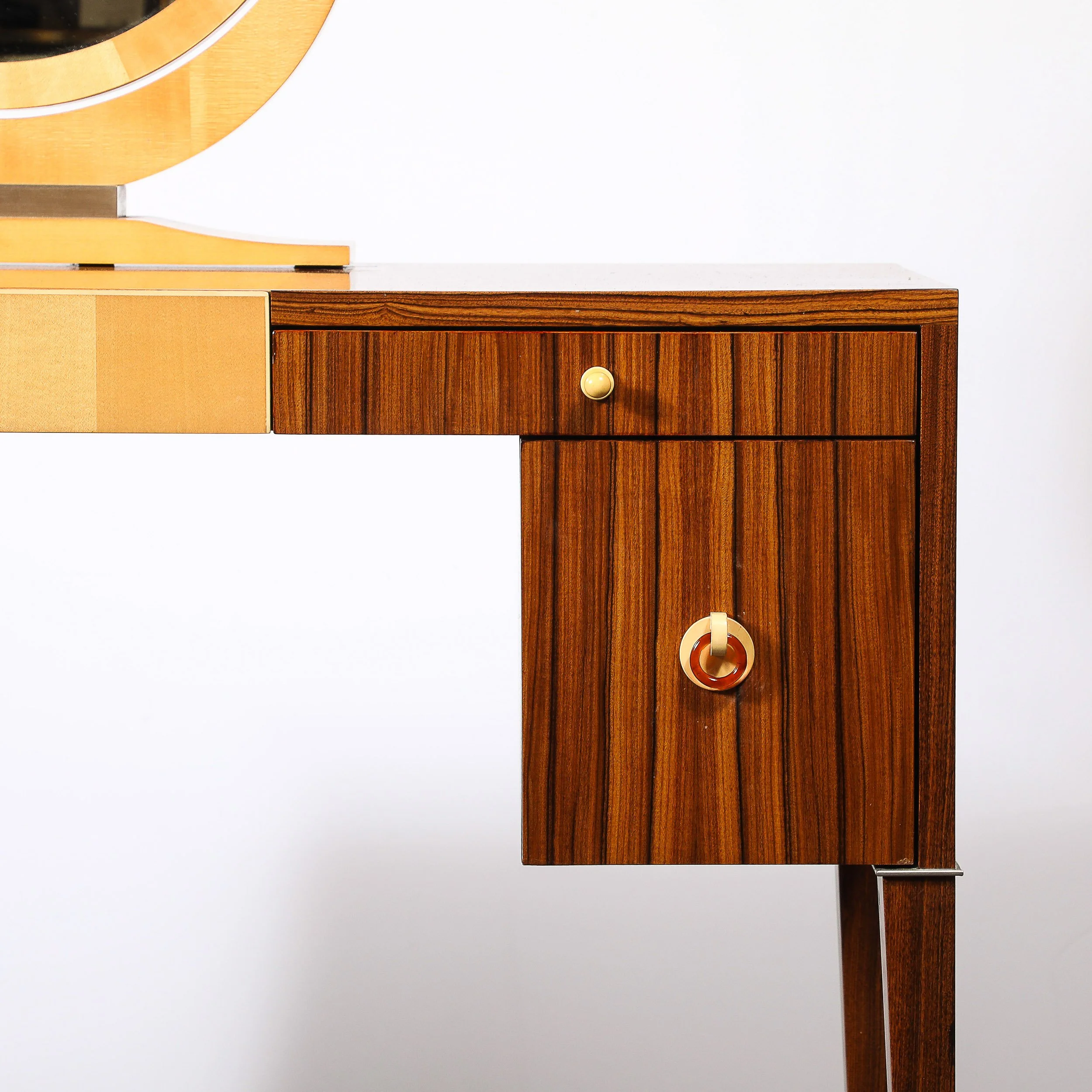 Art Deco Style Rosewood & Sycamore Vanity w: Bakelite, Mirror & Nickel Sabots - High Style Deco 3.jpg