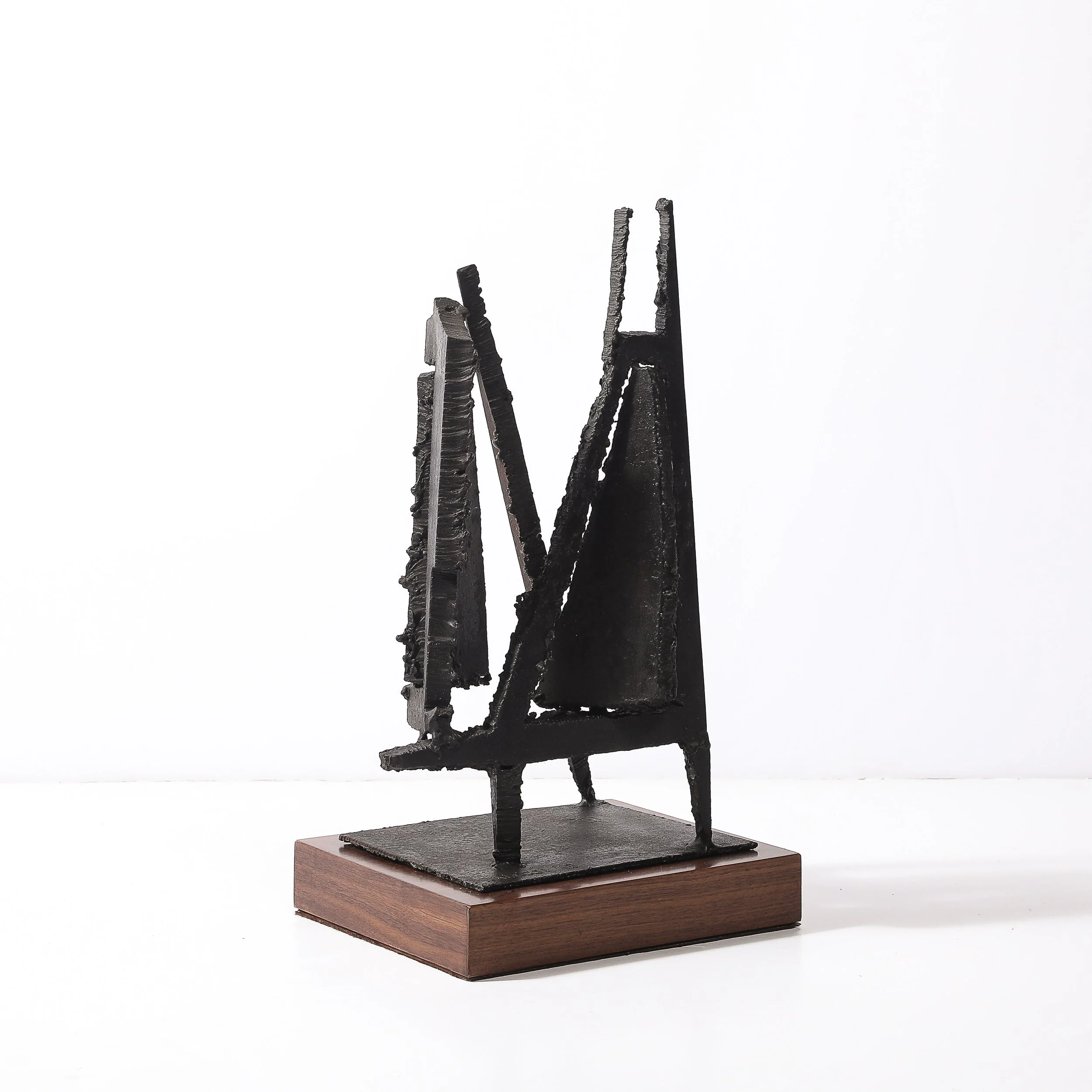 Mid-Century Torch Cut Steel Brutalist Sculpture on Walnut signed John Balossi  - High Style Deco 9.jpg