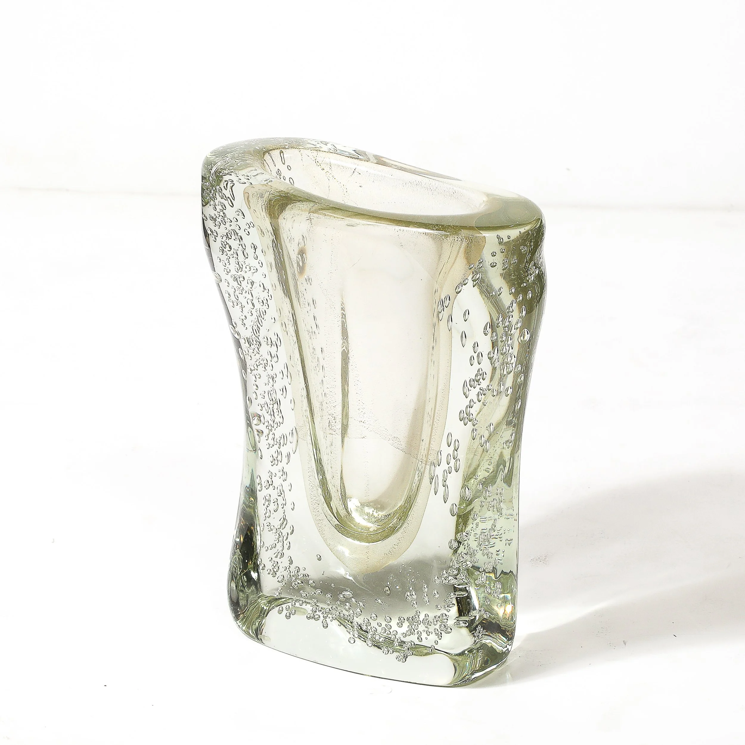 Rippling Bone Form Hand-Blown Murano Glass Vase W: Bullicante & Gold Flecks - High Style Deco 4.jpg