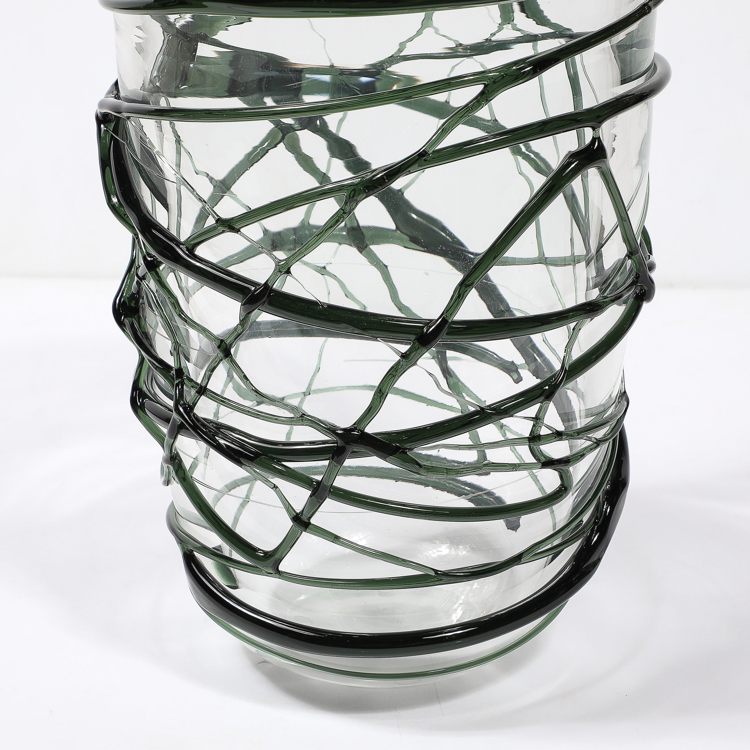 Hand-Blown Murano Glass Vases with Organic Viridian Green Sculptural Striations - High Style Deco 5.jpg
