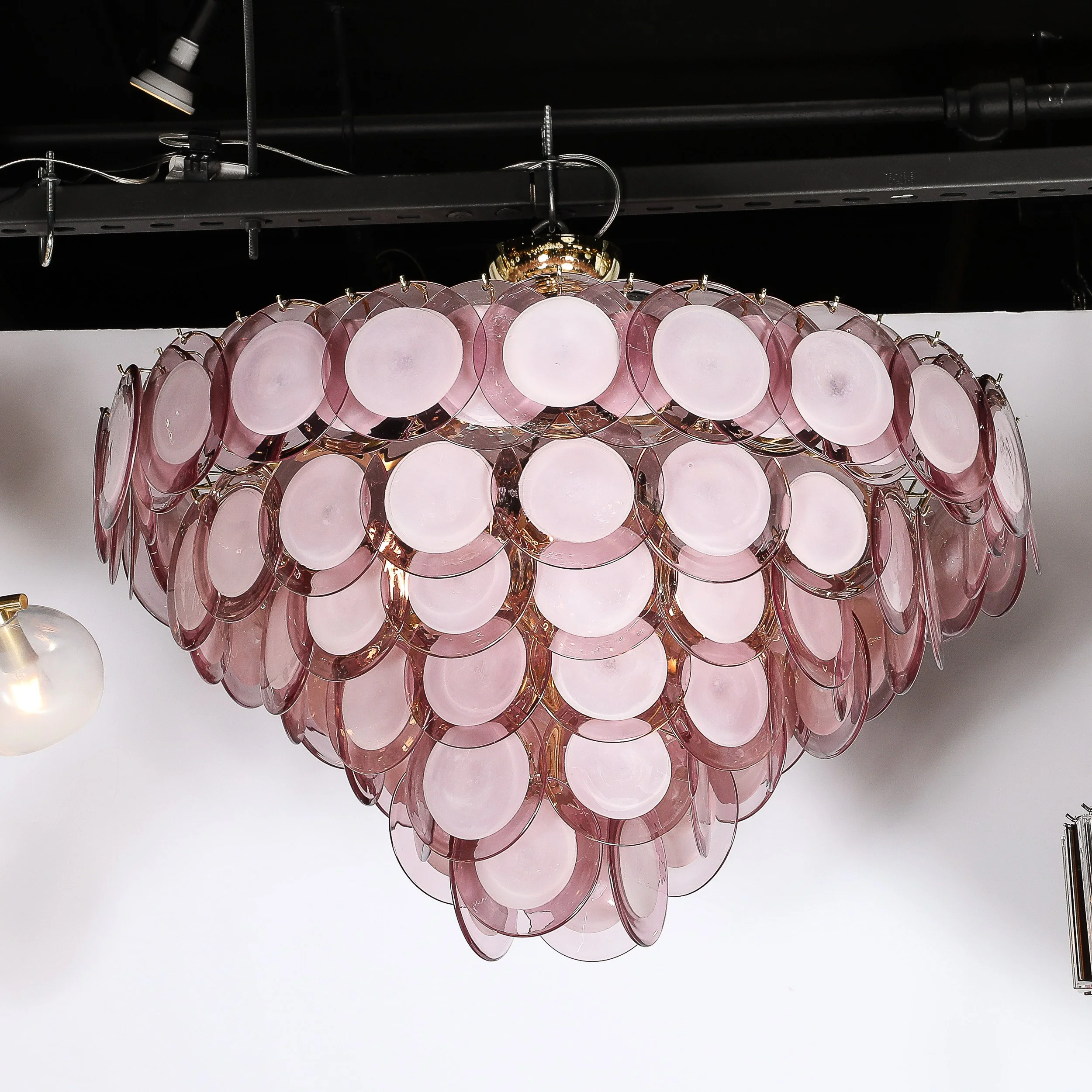 Modernist Hand-Blown Smoked Amethyst Murano & Brass 6-Tier Disc Chandelier - High Style Deco 5.jpg