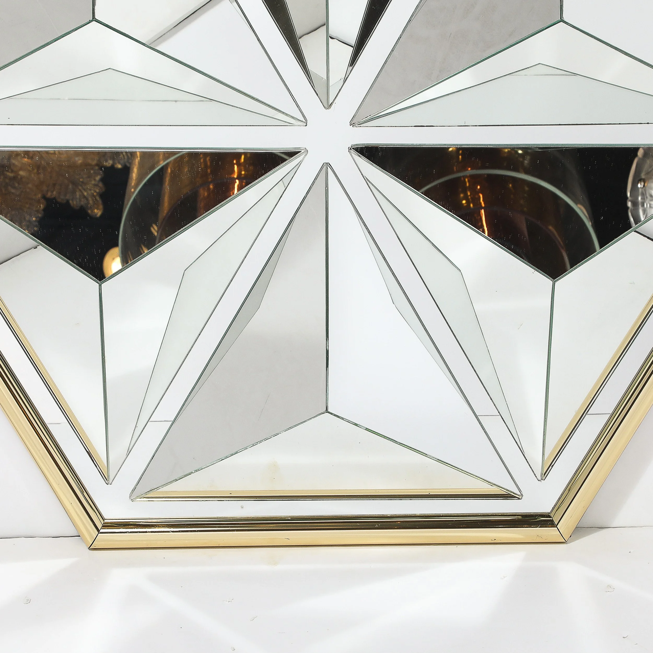 Mid-Century Hexagonal Segmented Kaleidoscopic Mirror W: Rounded Brass Frame - High Style Deco 3.jpg