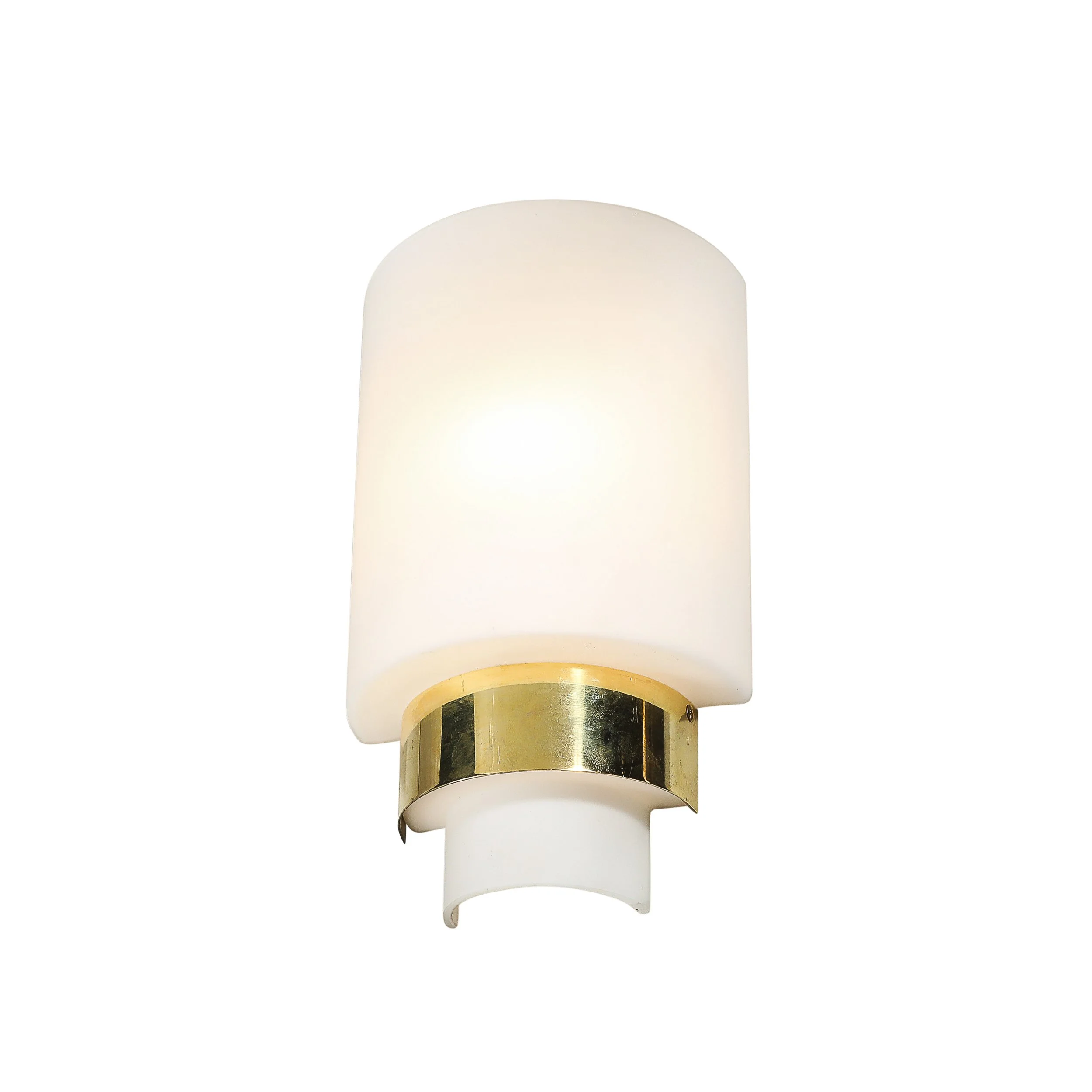 Pair of Mid-Century Modernist Minimal Frosted Glass & Brass Sconces - High Style Deco 2.jpg