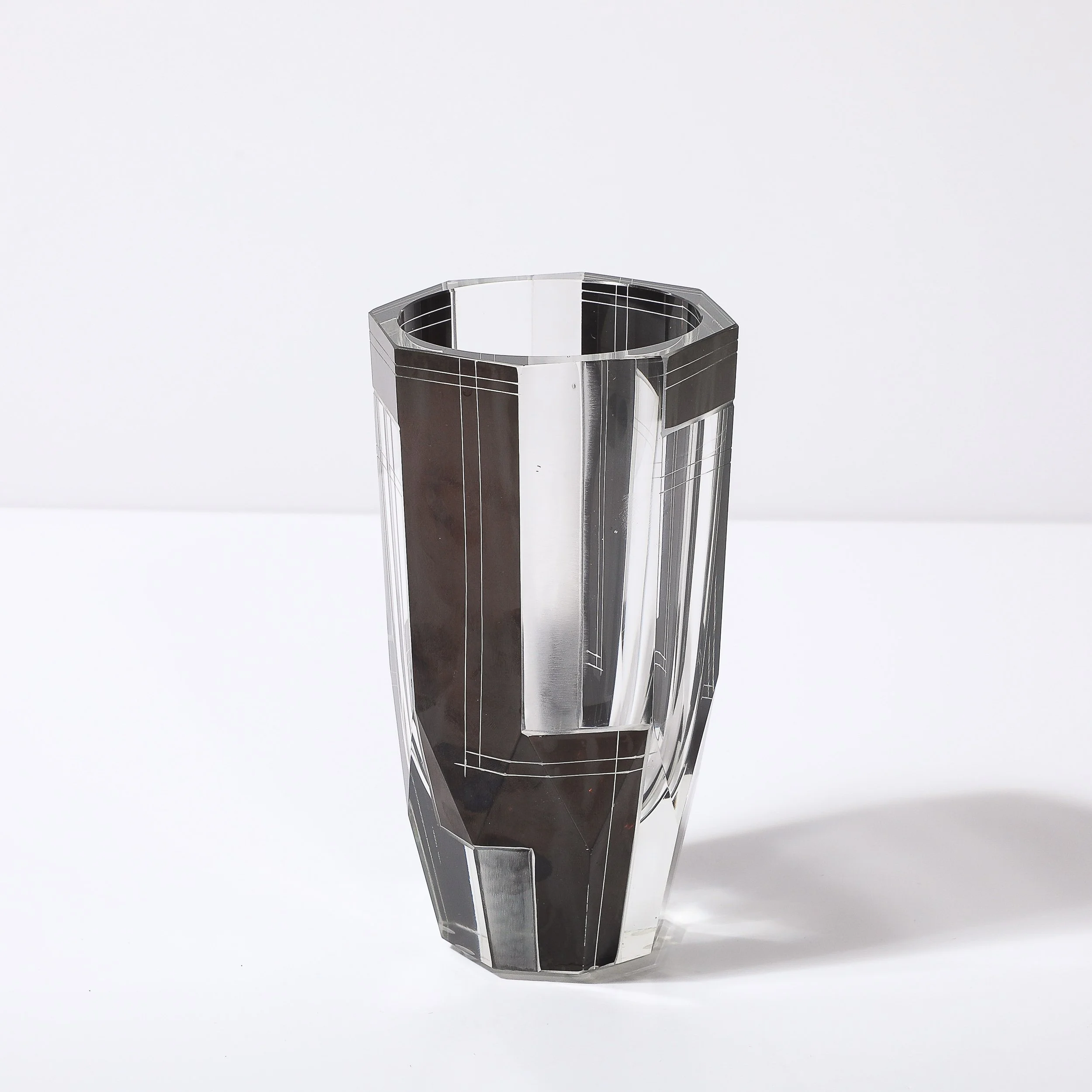 Art Deco Acid Etched Black Glass Vase with Grooved Detailing by Karl Palda - High Style Deco 4.jpg