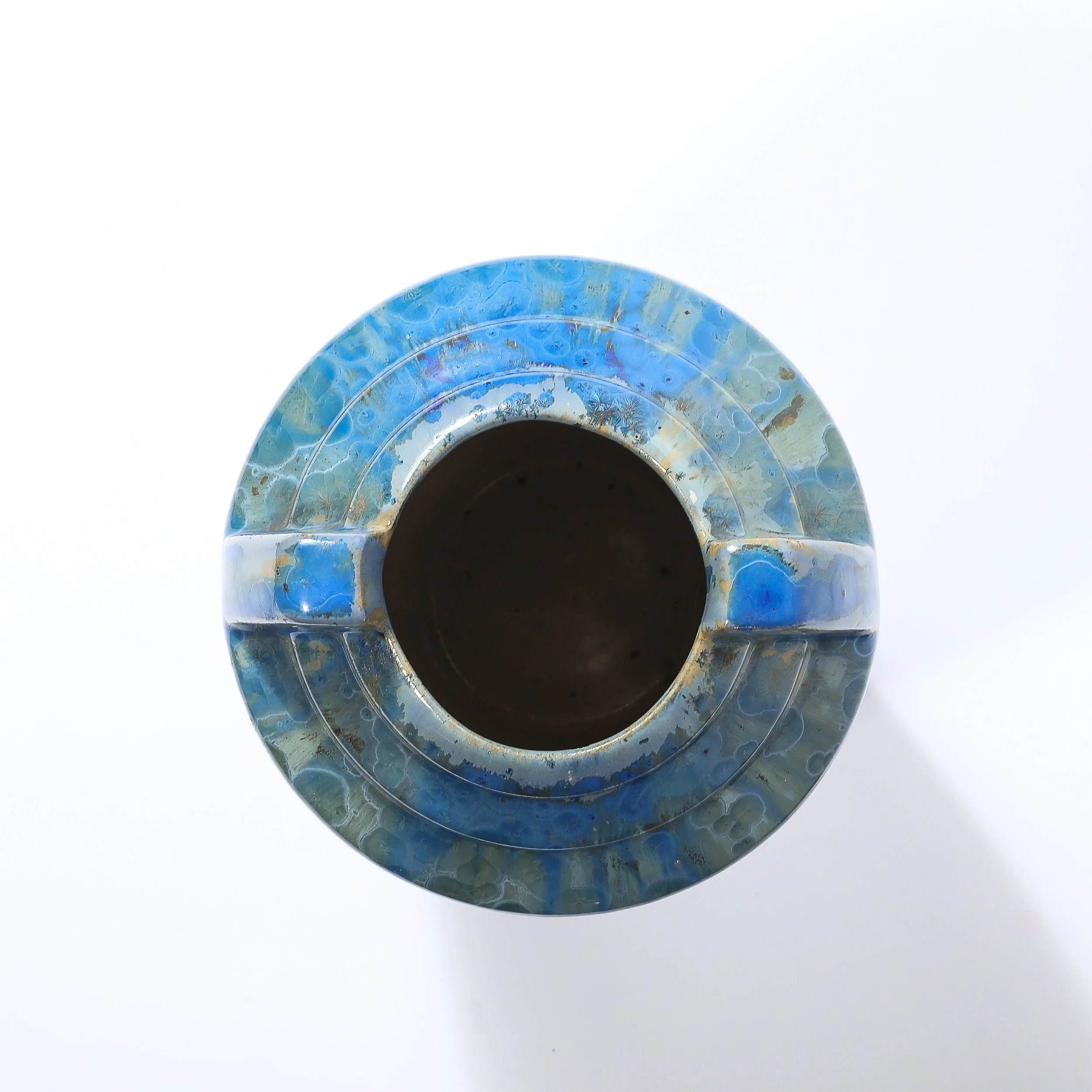 Art Deco Skyscraper Style Speckled Organic Blue Ceramic Vase signed Pierrefonds - High Style Deco 11.jpg