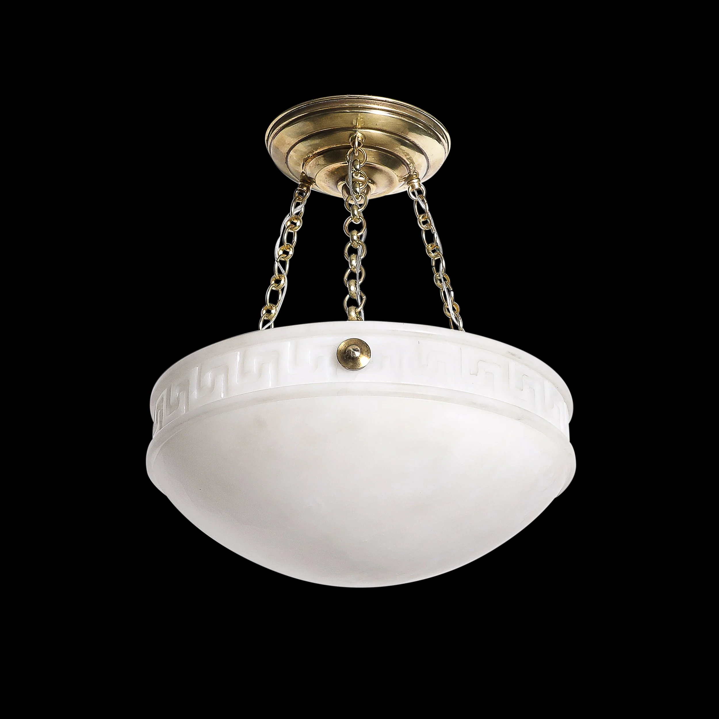 Art Deco Alabaster Pendant Chandelier with Greek Key Detailing & Brass Fittings - High Style Deco 6.jpg