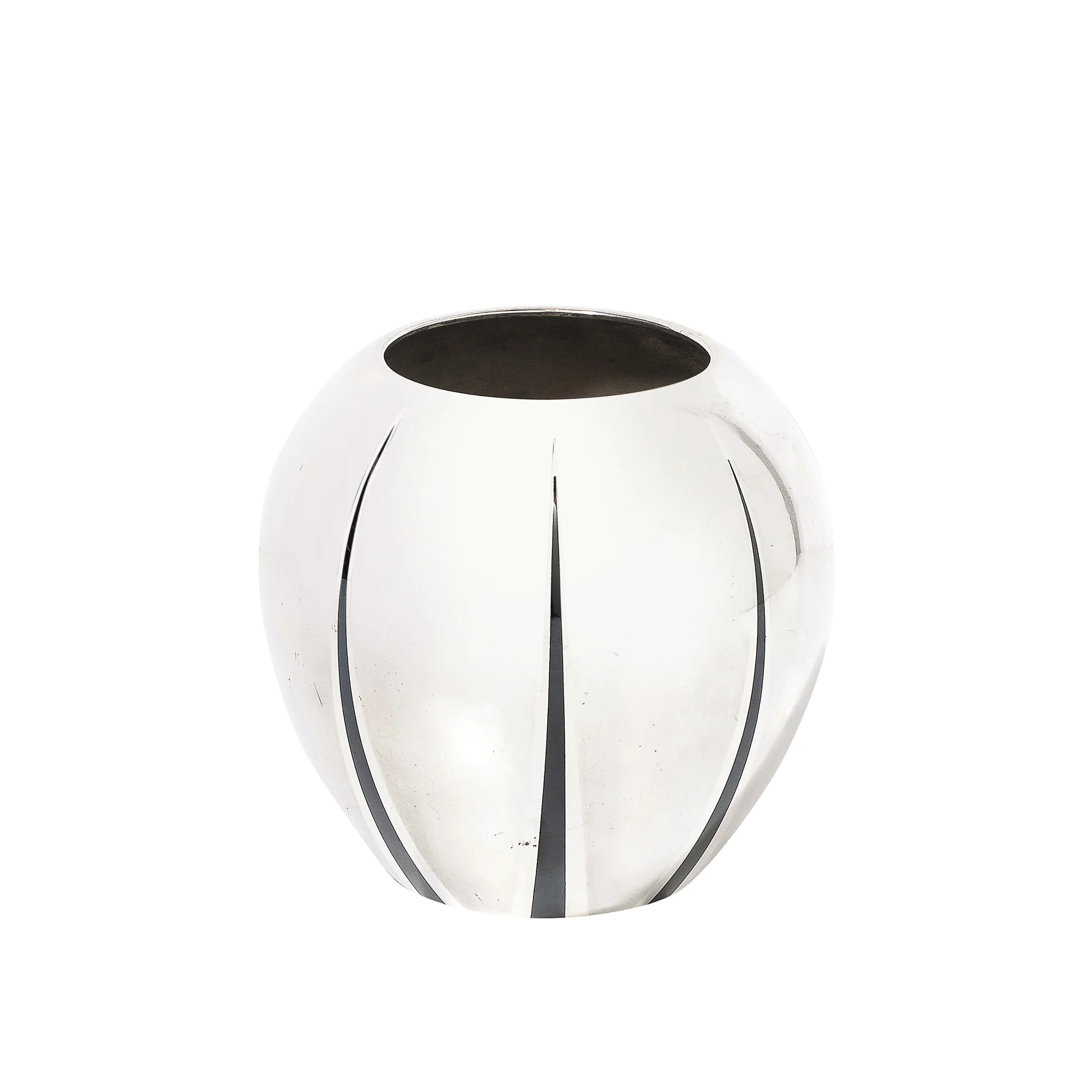 Art Deco WMF Ikora Textural Silver Plated Vase W: Jet Black Linear Detailing - High Style Deco 3.jpg