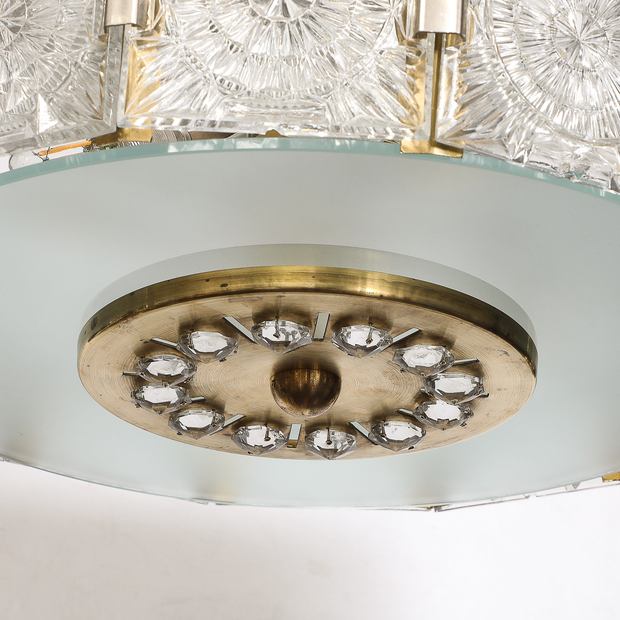 Mid-Century Modernist Pressed Glass Pendant Chandelier W: Frosted Diffuser - High Style Deco 4.jpg